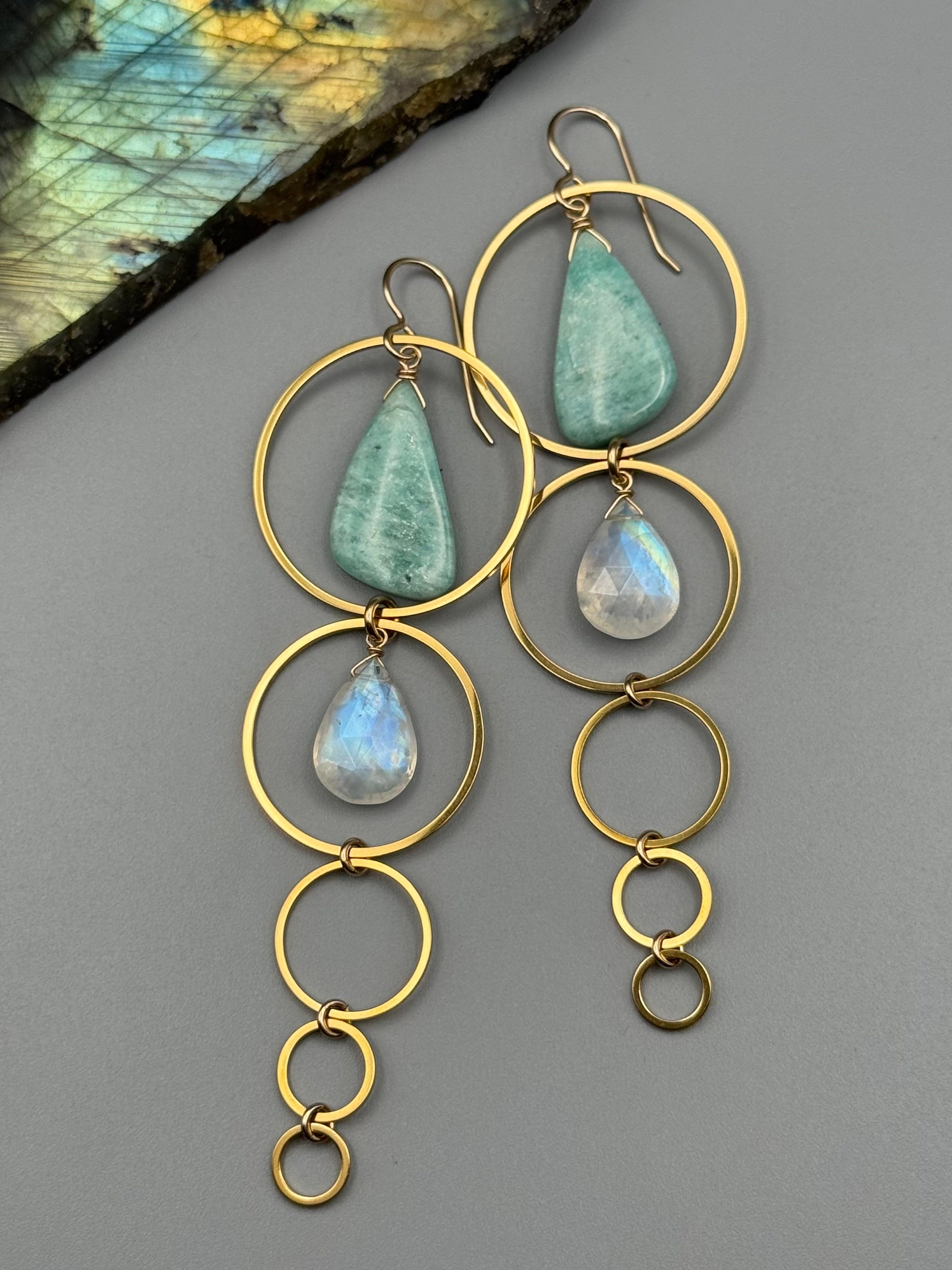 •10 OF CUPS• amazonite + rainbow moonstone gold earrings