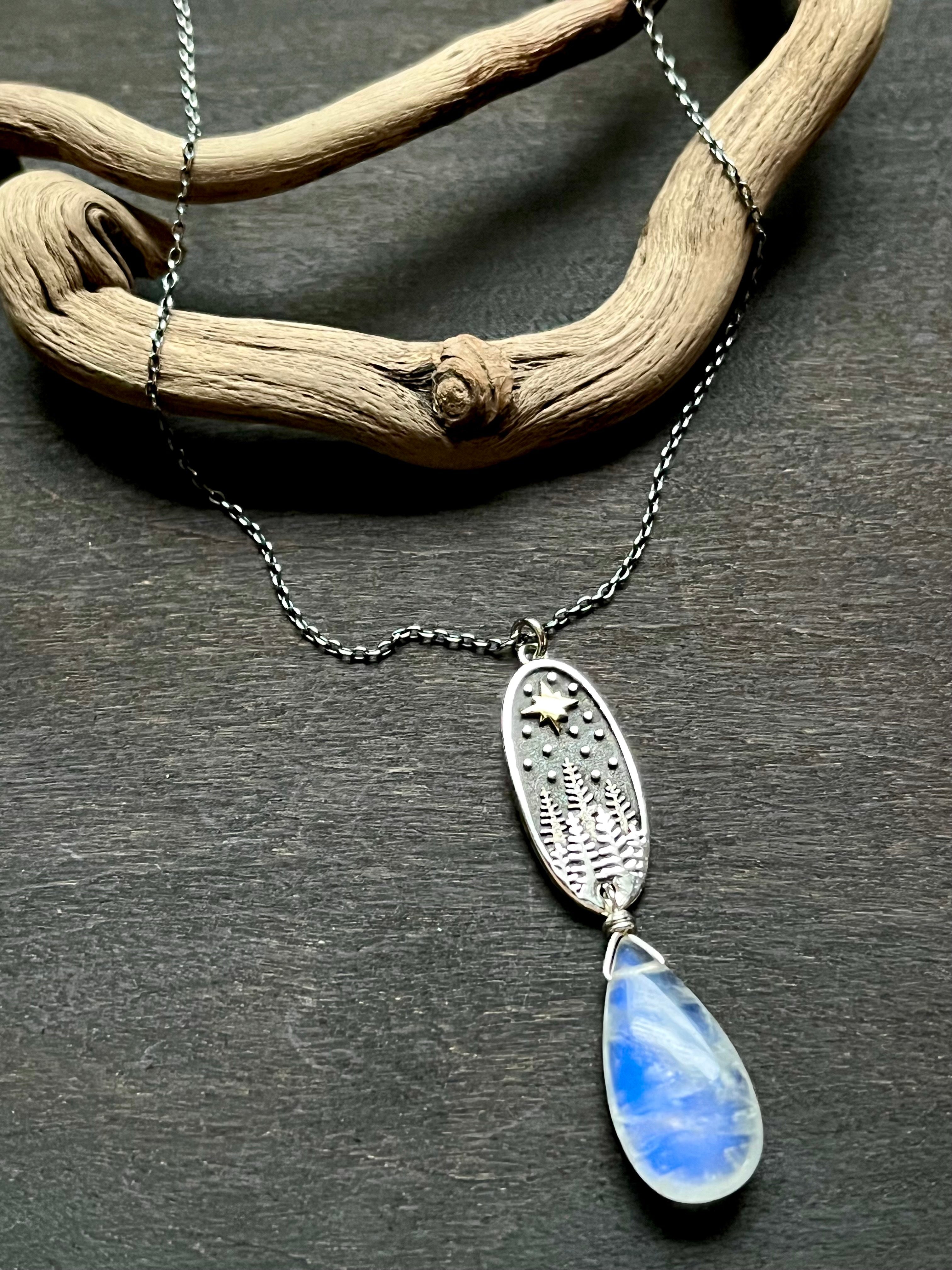 •COVE• rainbow moonstone + cosmic cove coin + mixed metal necklace (16"-18")