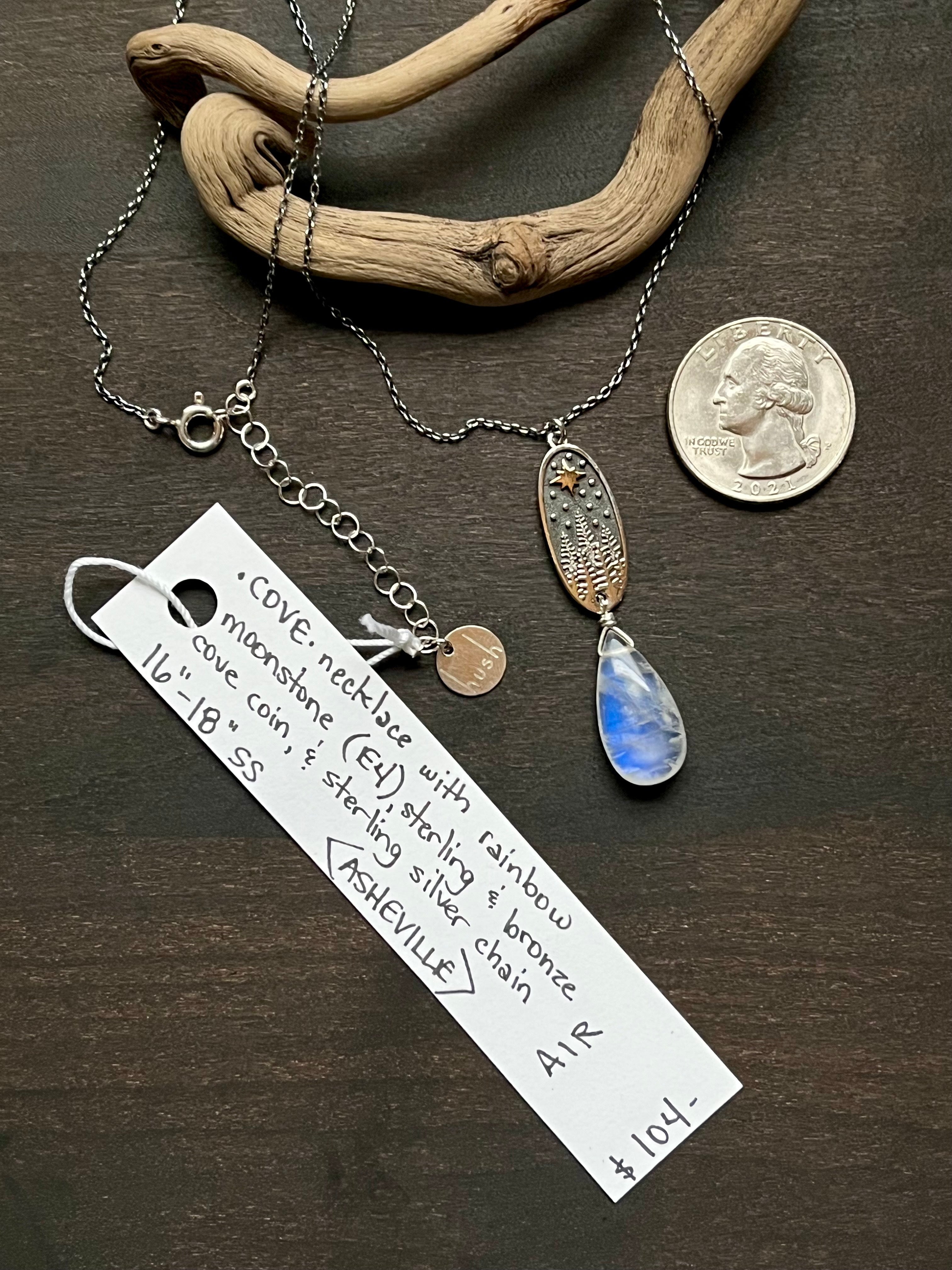 •COVE• rainbow moonstone + cosmic cove coin + mixed metal necklace (16"-18")