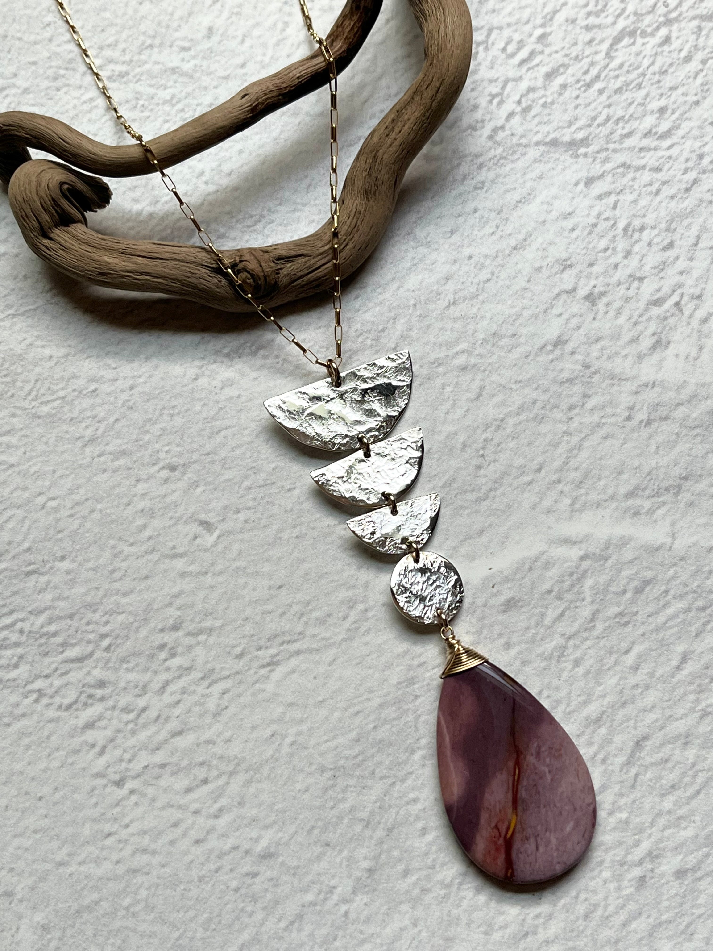 •NYX• mookaite jasper + moon stack + mixed metal necklace (26"-28")