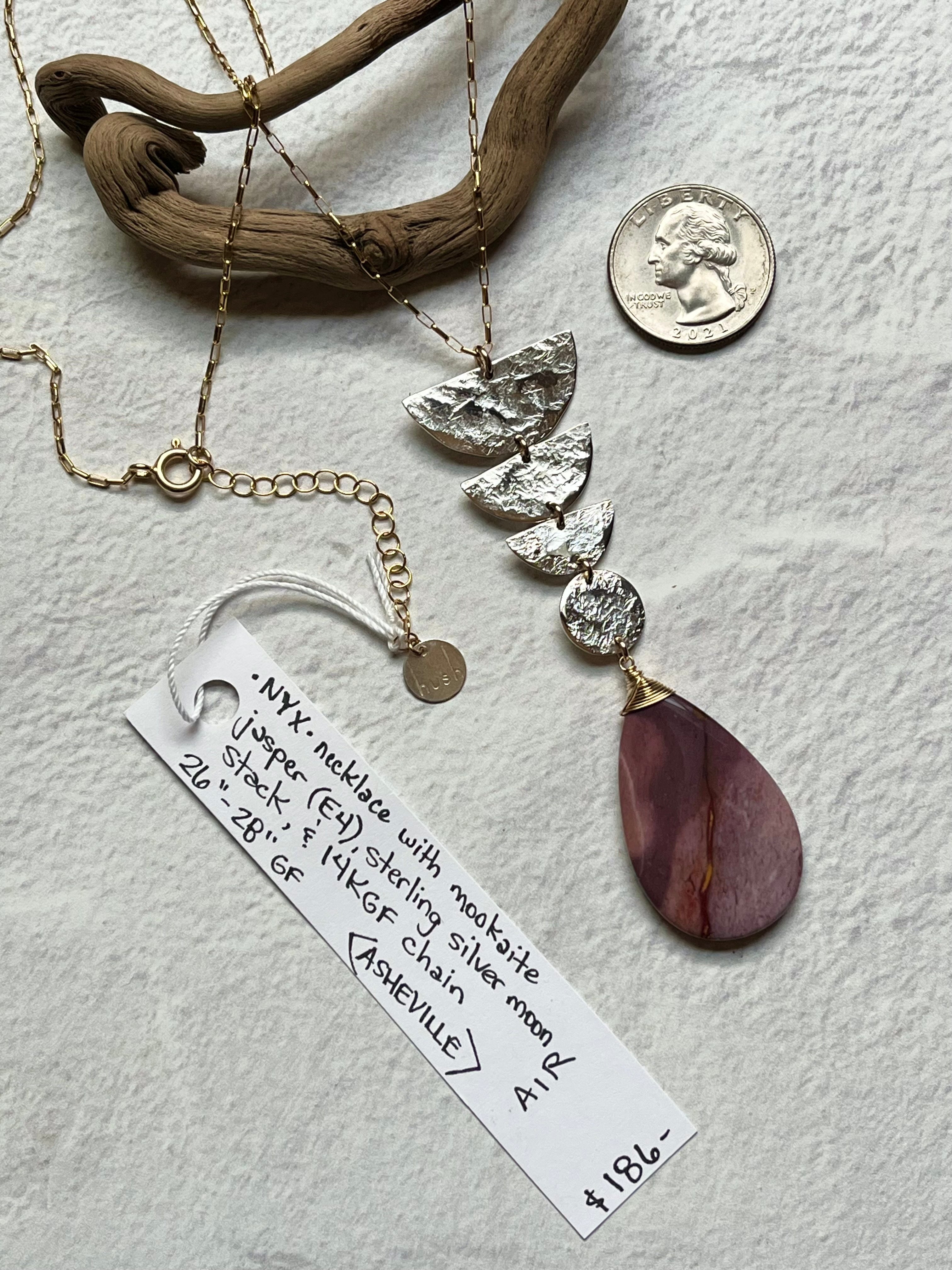 •NYX• mookaite jasper + moon stack + mixed metal necklace (26"-28")