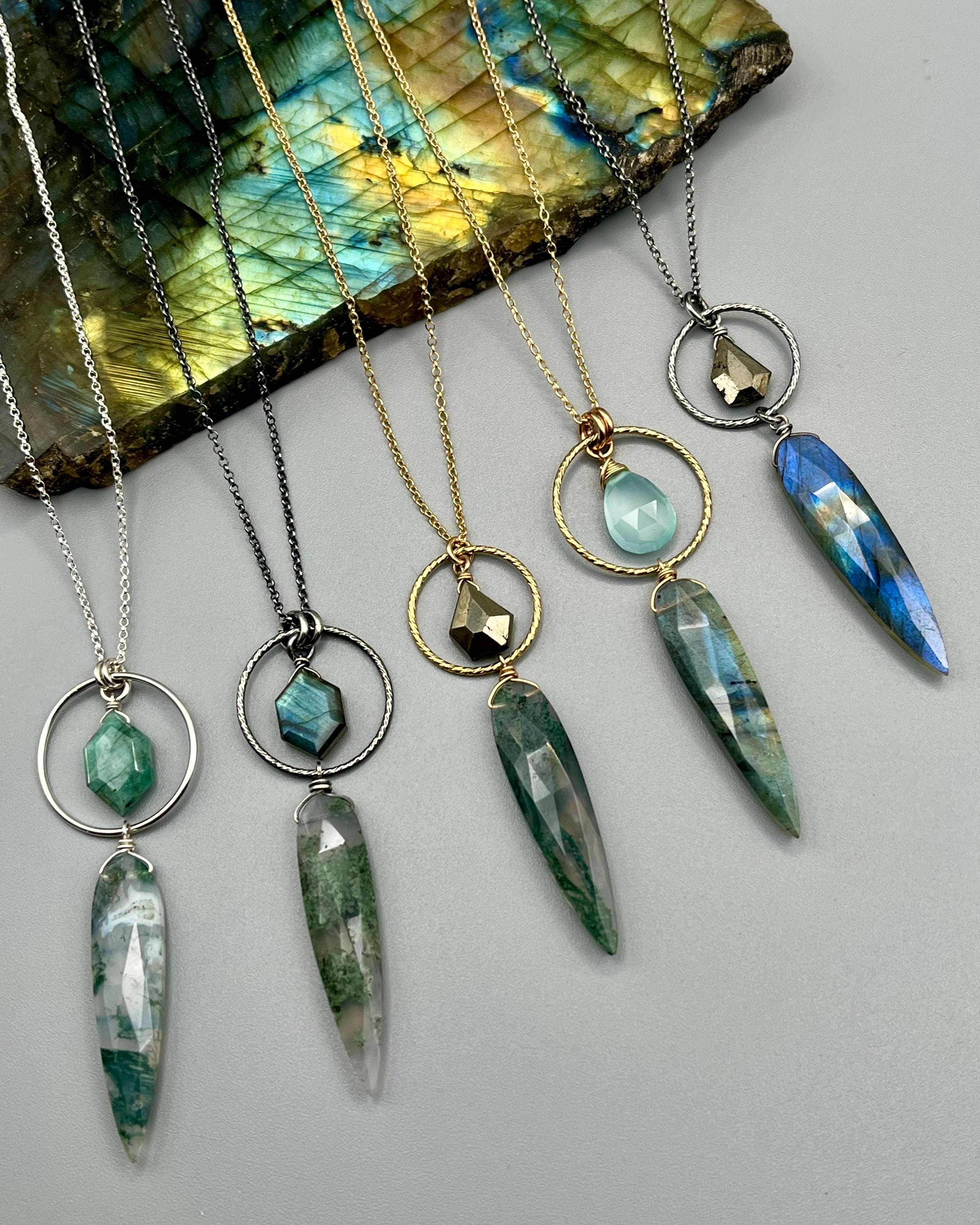 •LUNA• labradorite + pyrite silver necklace (16"-18" long)