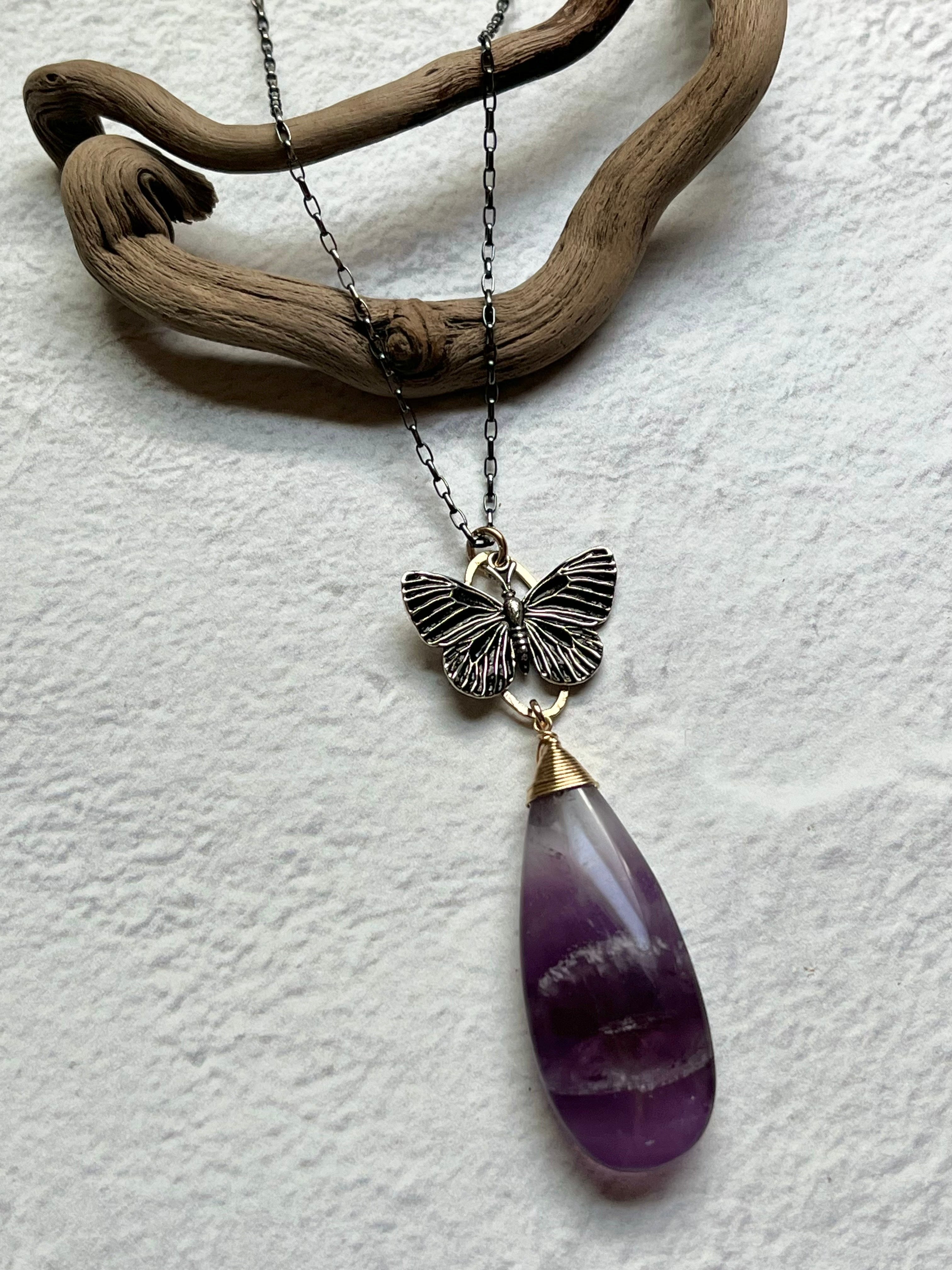 •GUIDE• chevron amethyst + butterfly + mixed metal necklace (18"-20")
