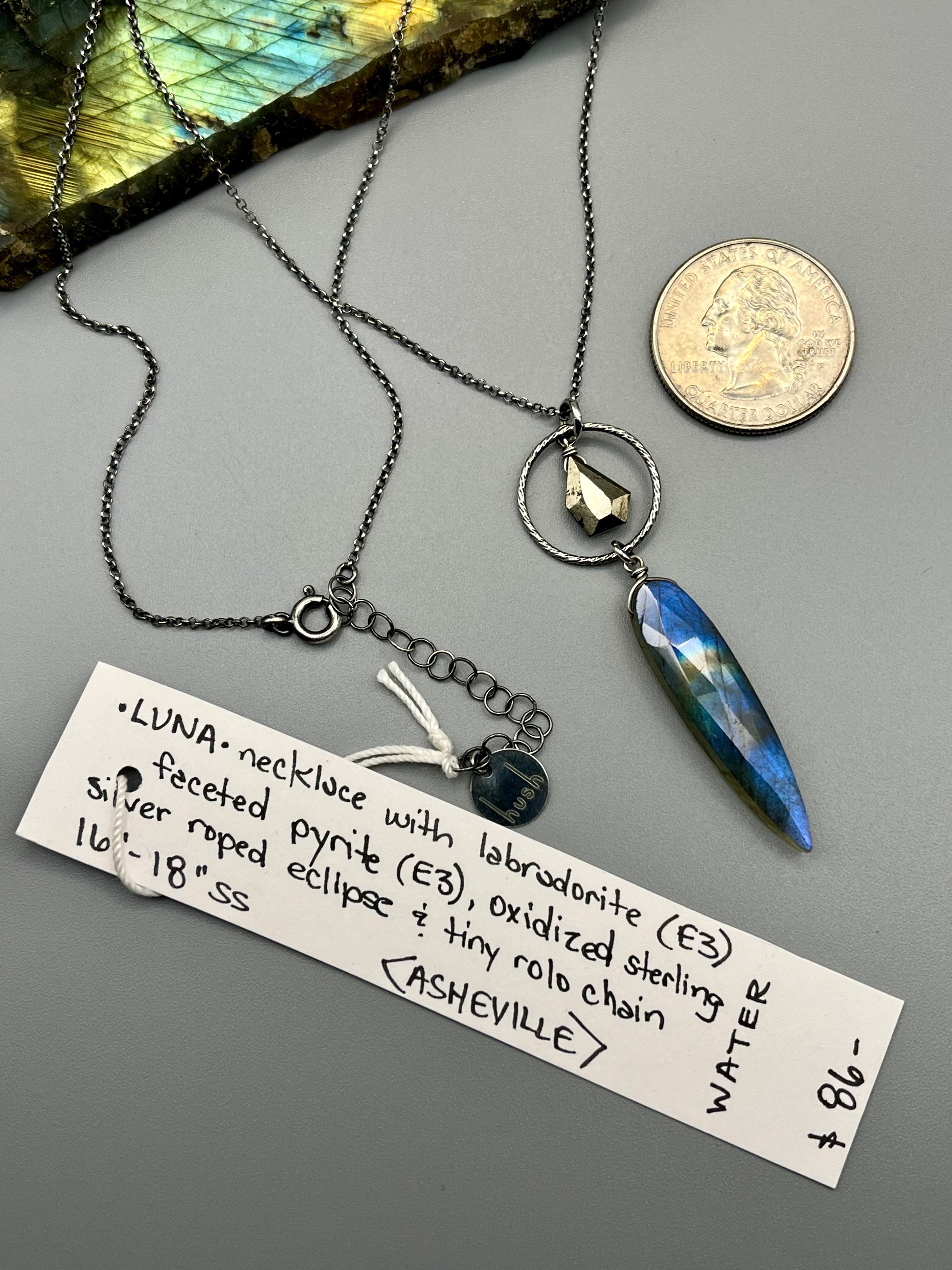 •LUNA• labradorite + pyrite silver necklace (16"-18" long)