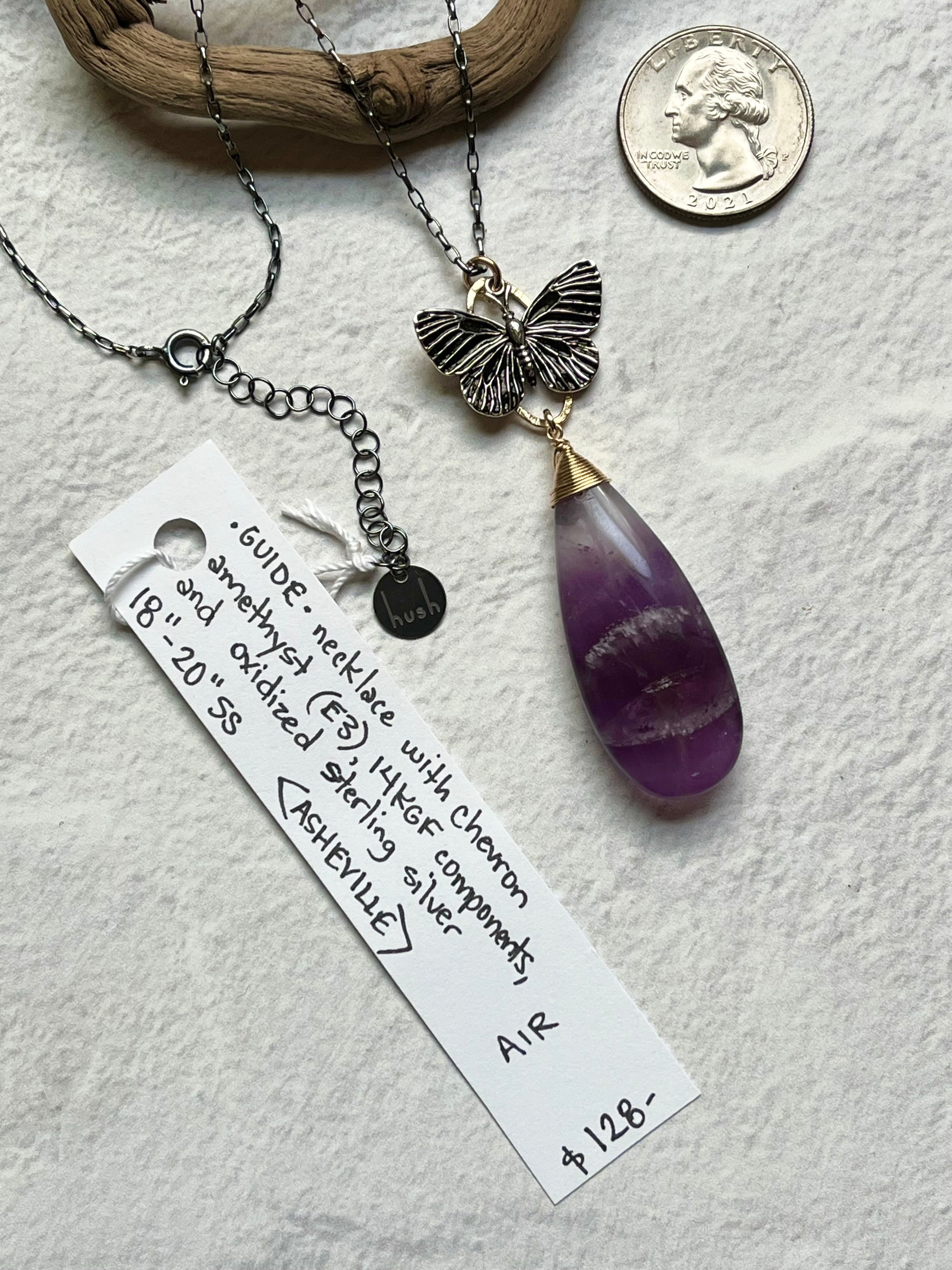 •GUIDE• chevron amethyst + butterfly + mixed metal necklace (18"-20")