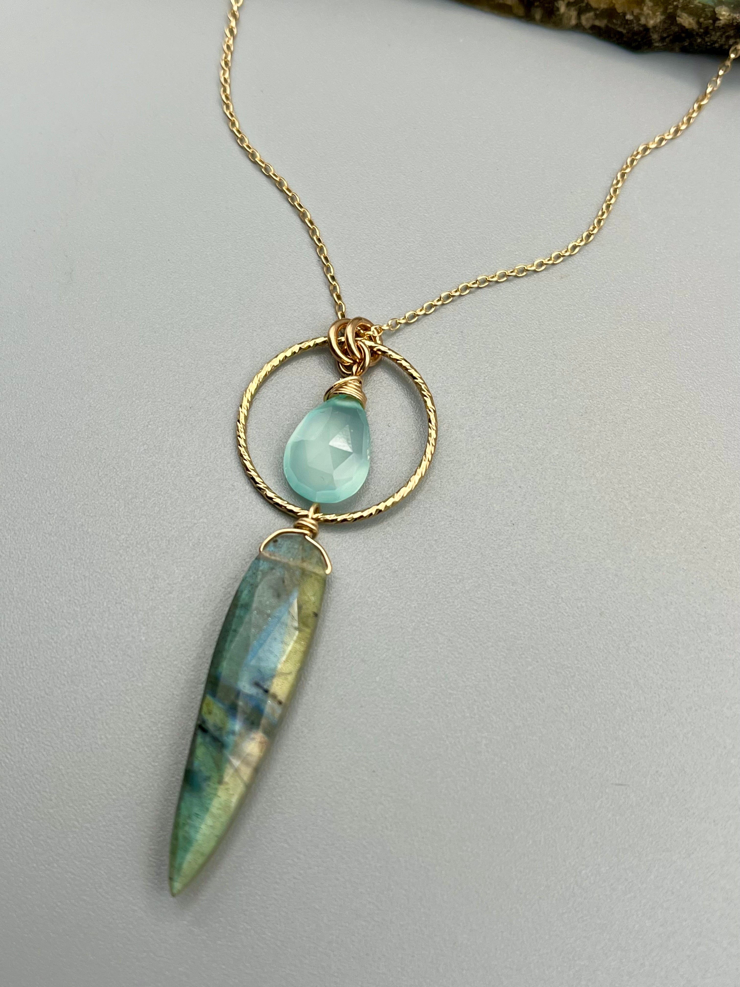 •LUNA• labradorite + chalcedony gold necklace (18"-20" long)