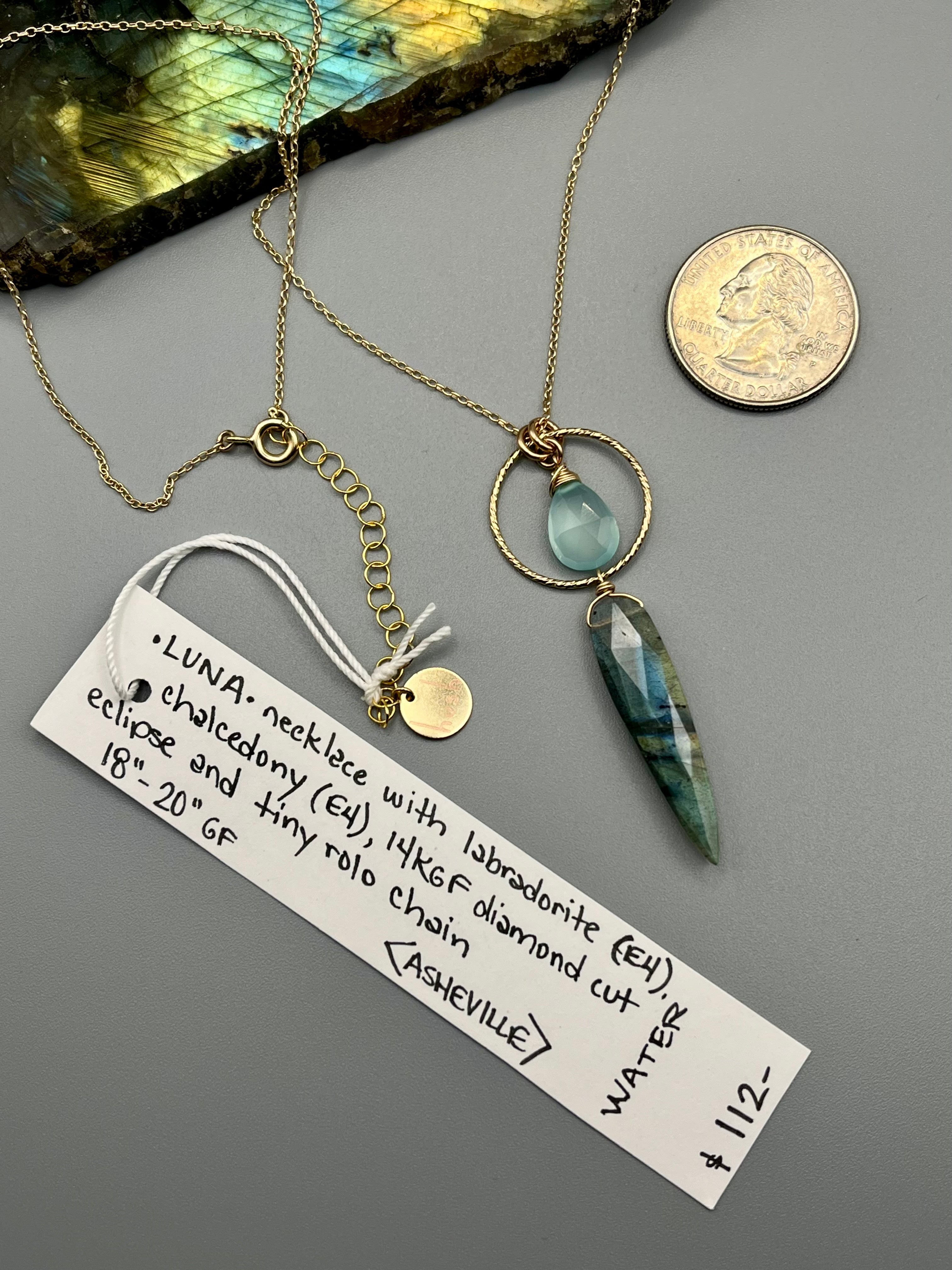 •LUNA• labradorite + chalcedony gold necklace (18"-20" long)