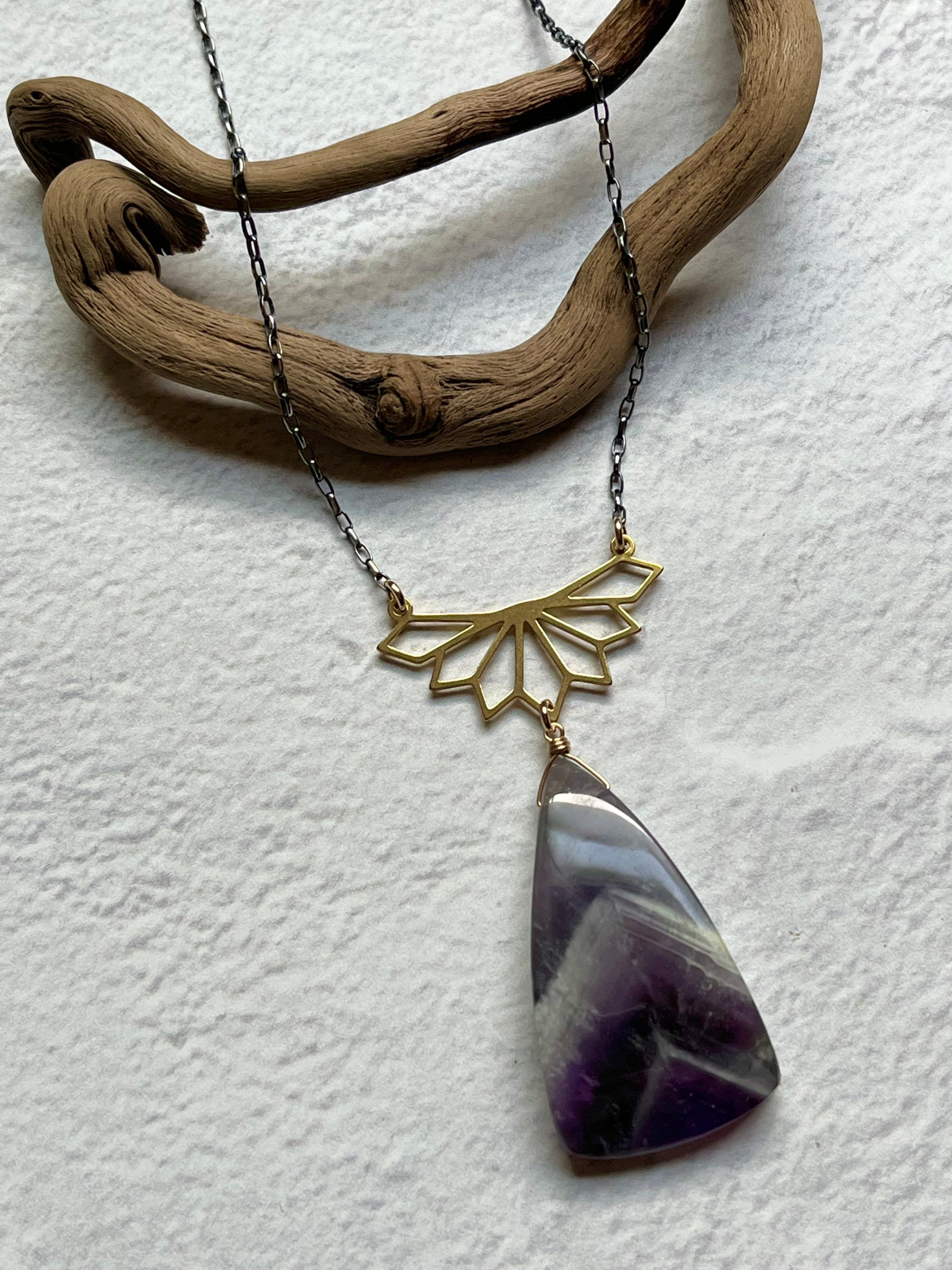 •GIZA• chevron amethyst + lotus + mixed metal necklace (18"-20")