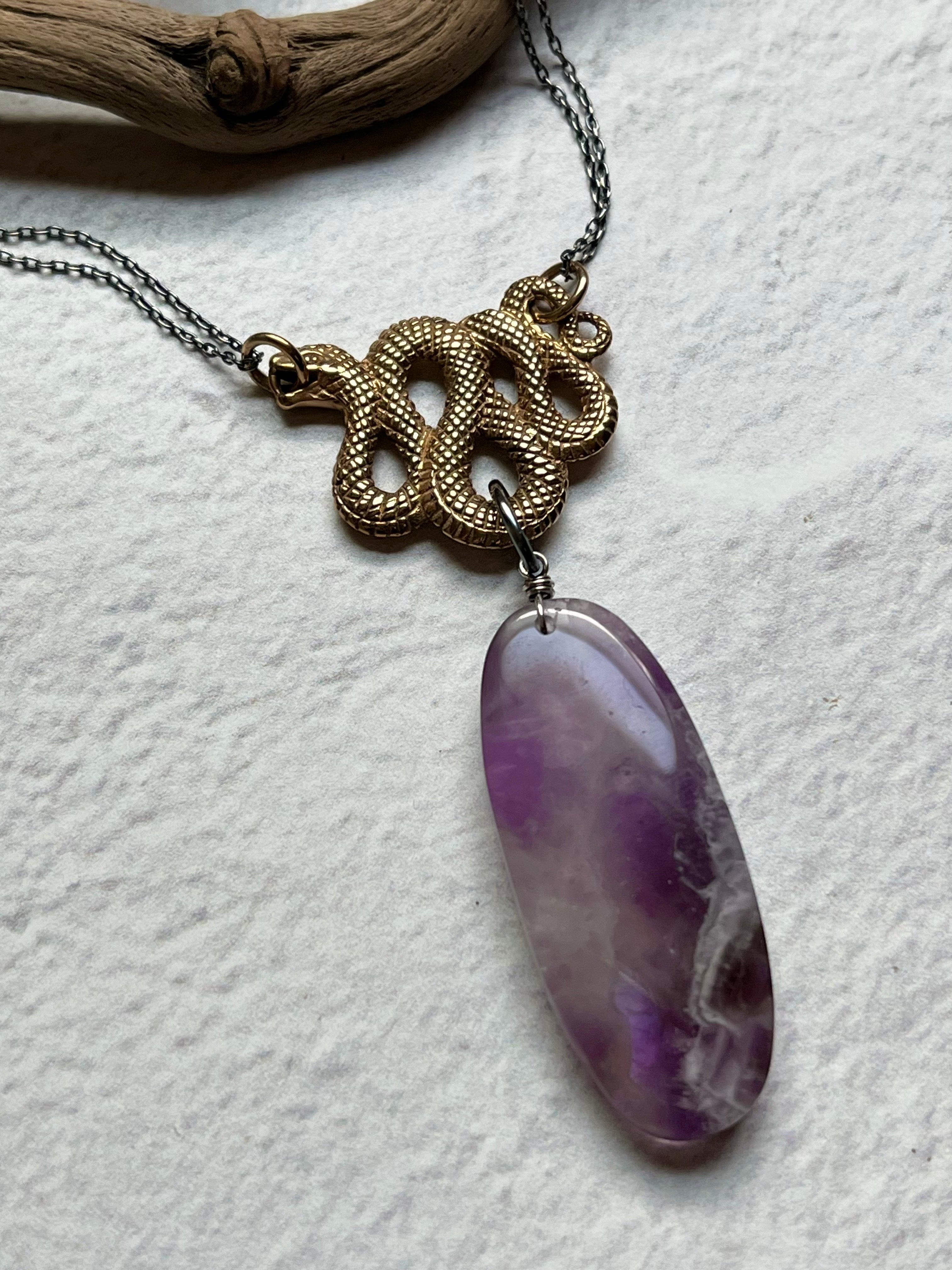 •SUEÑO• chevron amethyst + snake + mixed metal necklace (16"-18")
