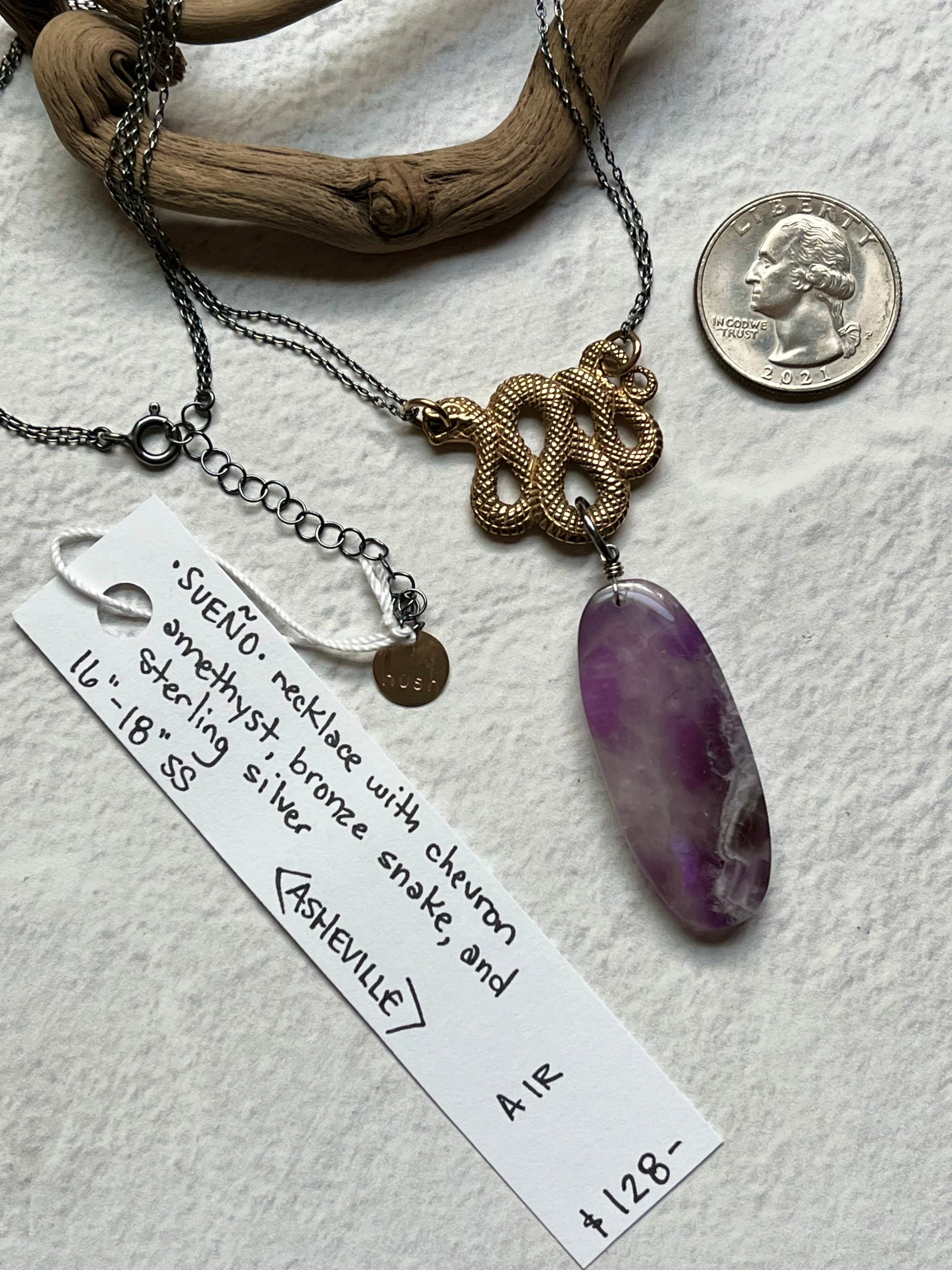 •SUEÑO• chevron amethyst + snake + mixed metal necklace (16"-18")