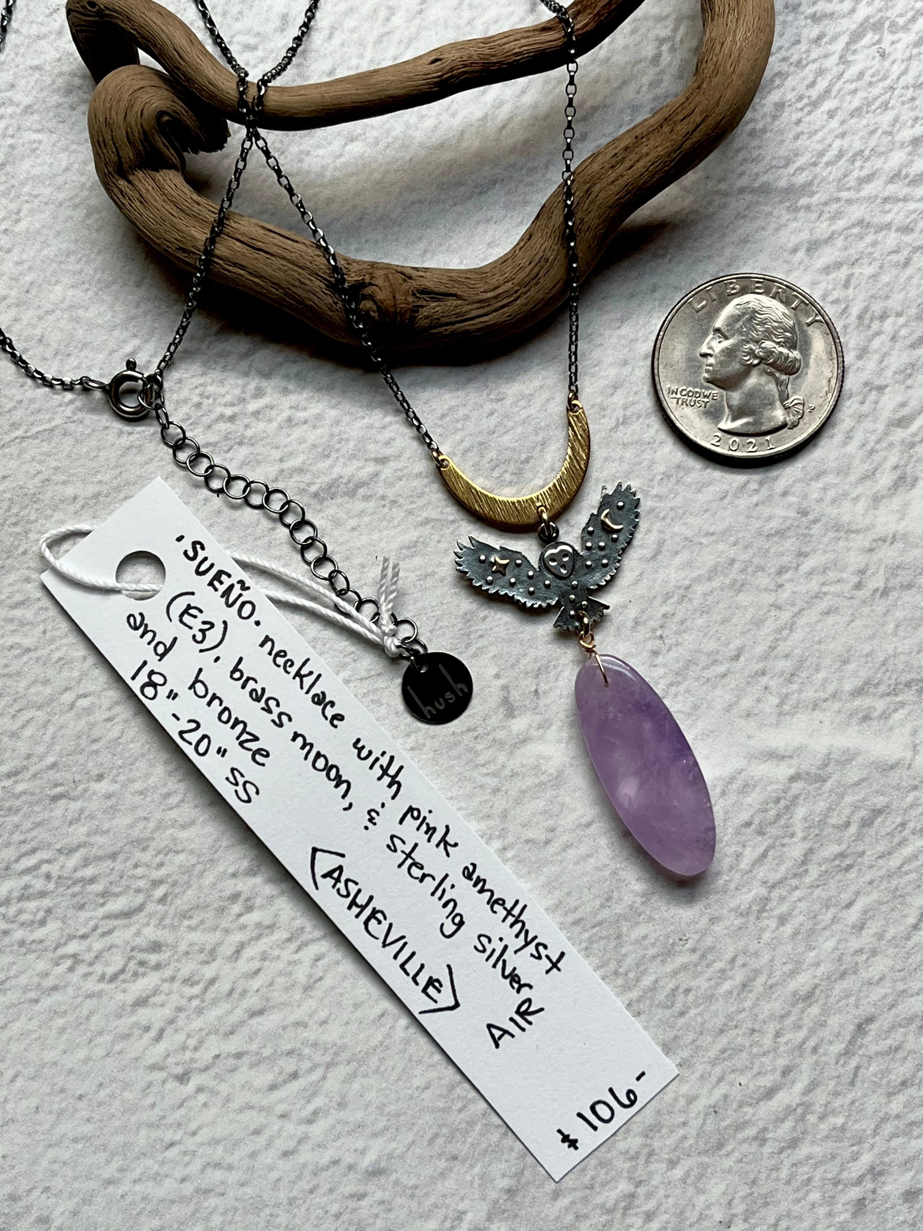 •SUEÑO• pink amethyst + cosmic owl + mixed metal necklace (18"-20")
