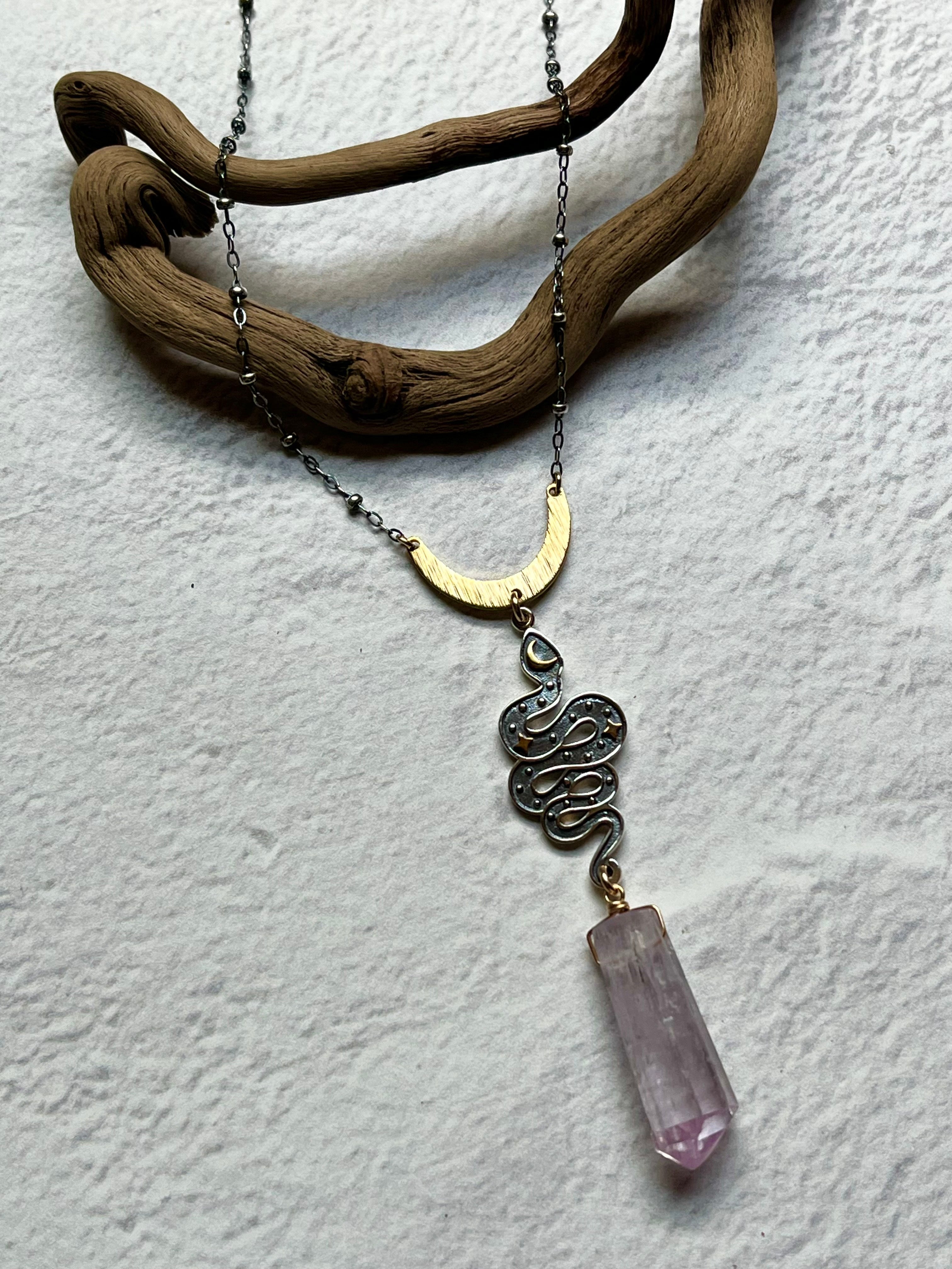 •SUEÑO• kunzite + cosmic snake + mixed metal necklace (18"-20")