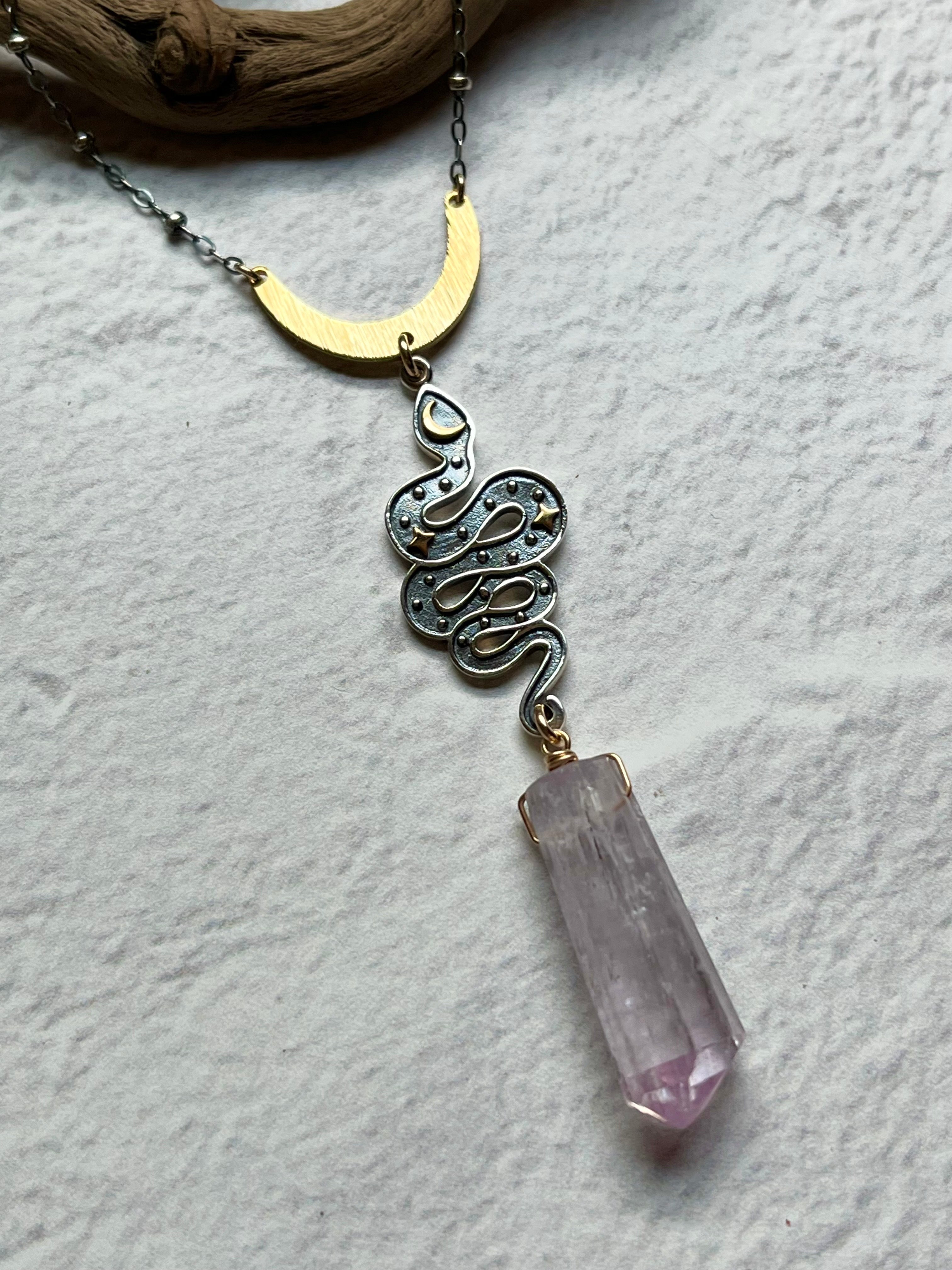 •SUEÑO• kunzite + cosmic snake + mixed metal necklace (18"-20")