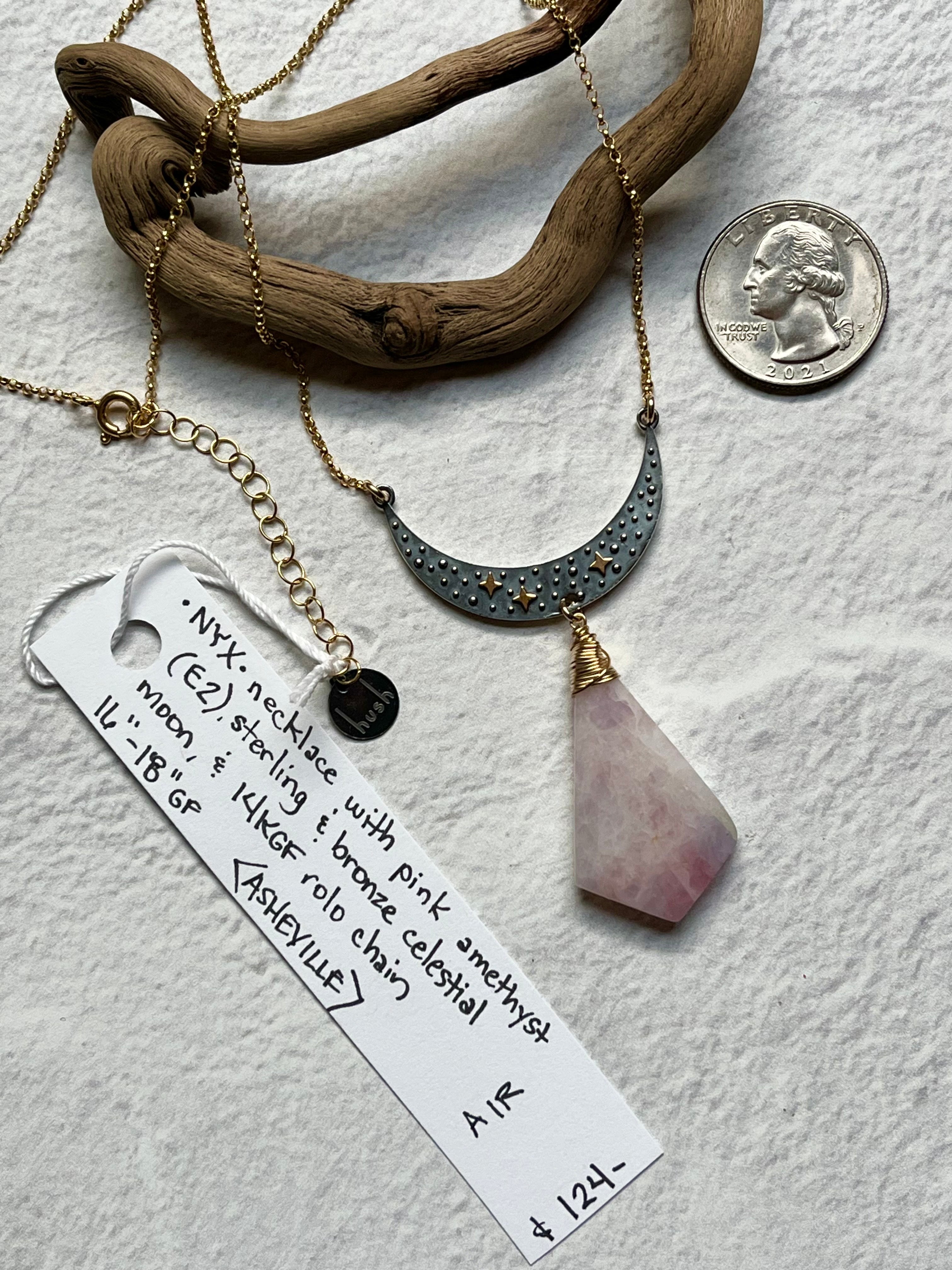 •NYX• pink amethyst + cosmic moon + mixed metal necklace (16"-18")