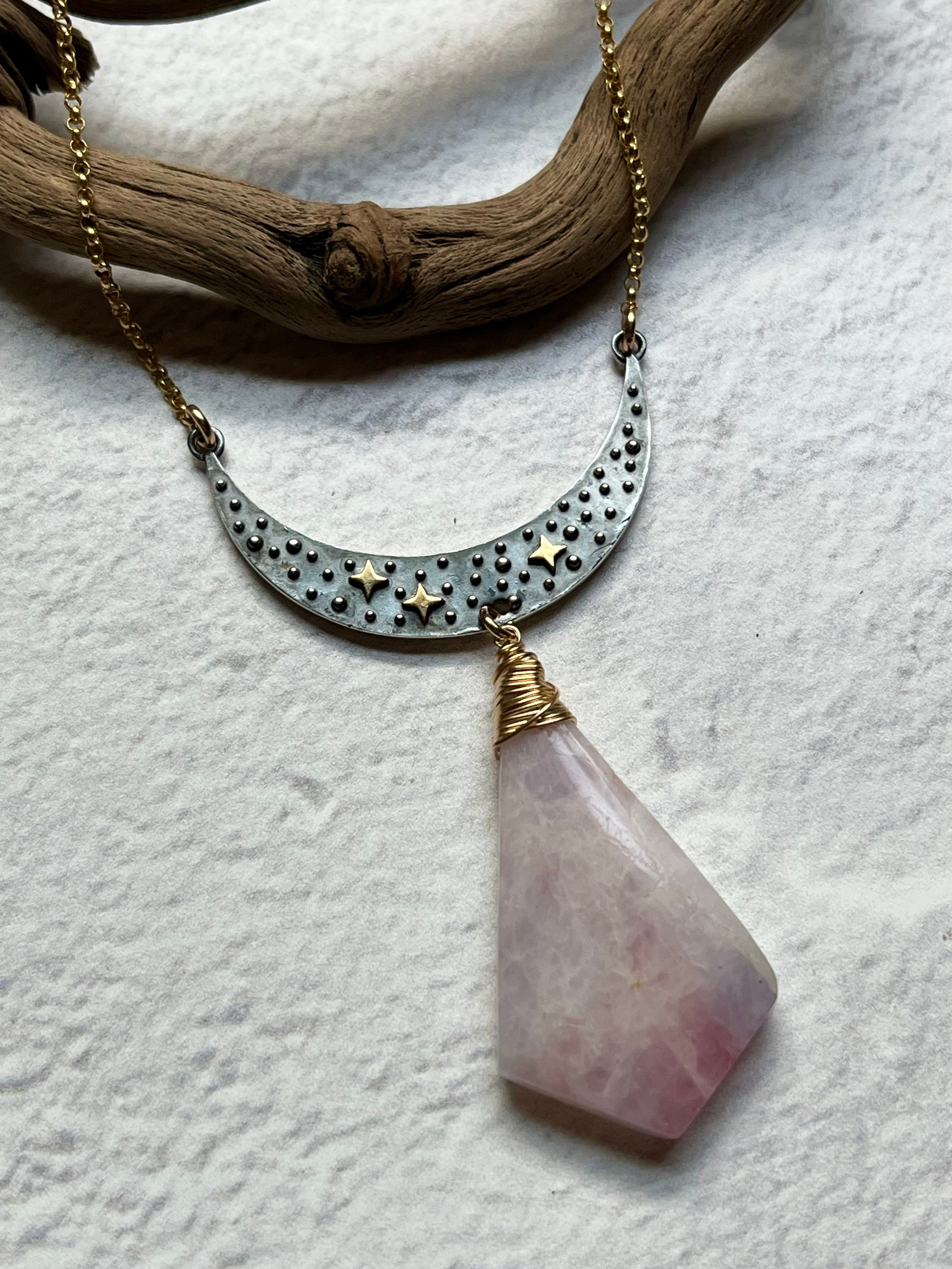 •NYX• pink amethyst + cosmic moon + mixed metal necklace (16"-18")