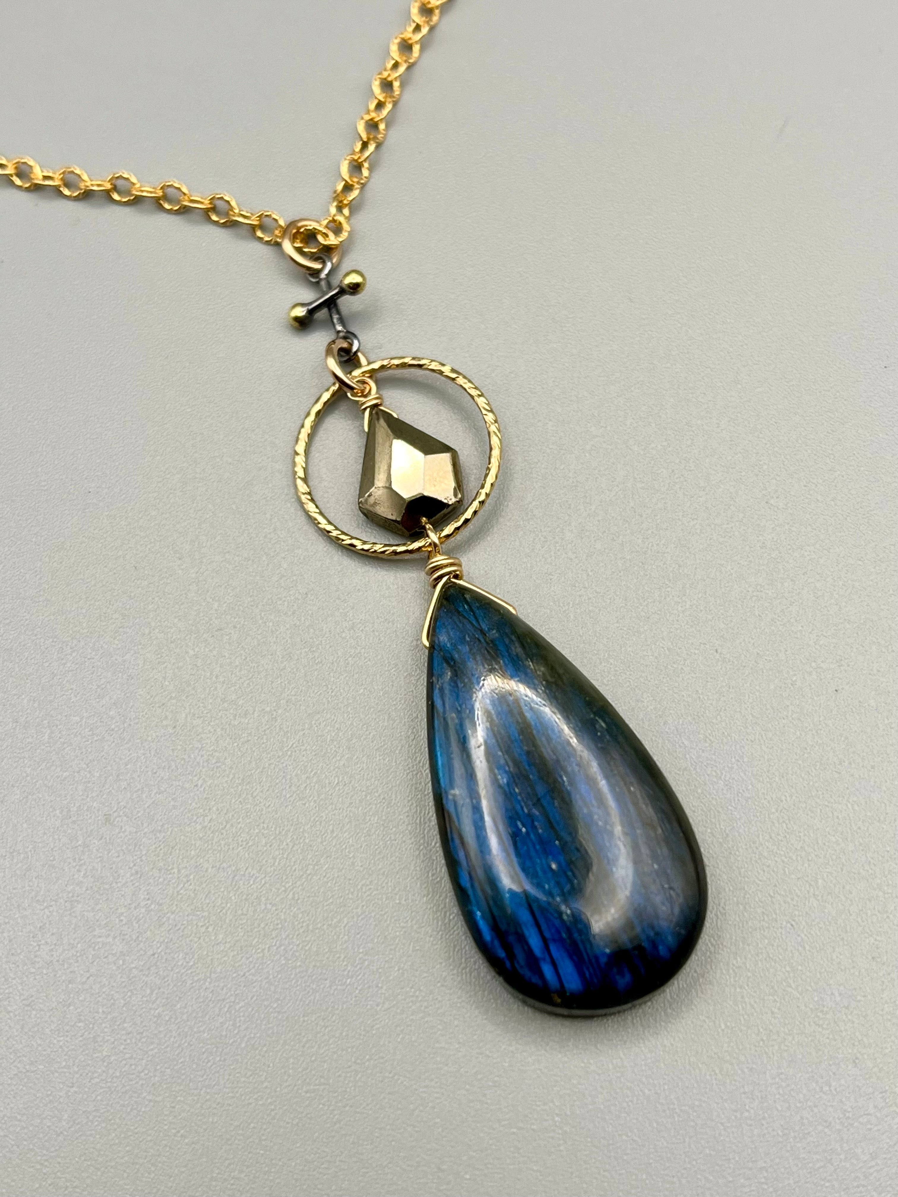 •INVOKE• labradorite + pyrite mixed metal necklace (18"-20" long)