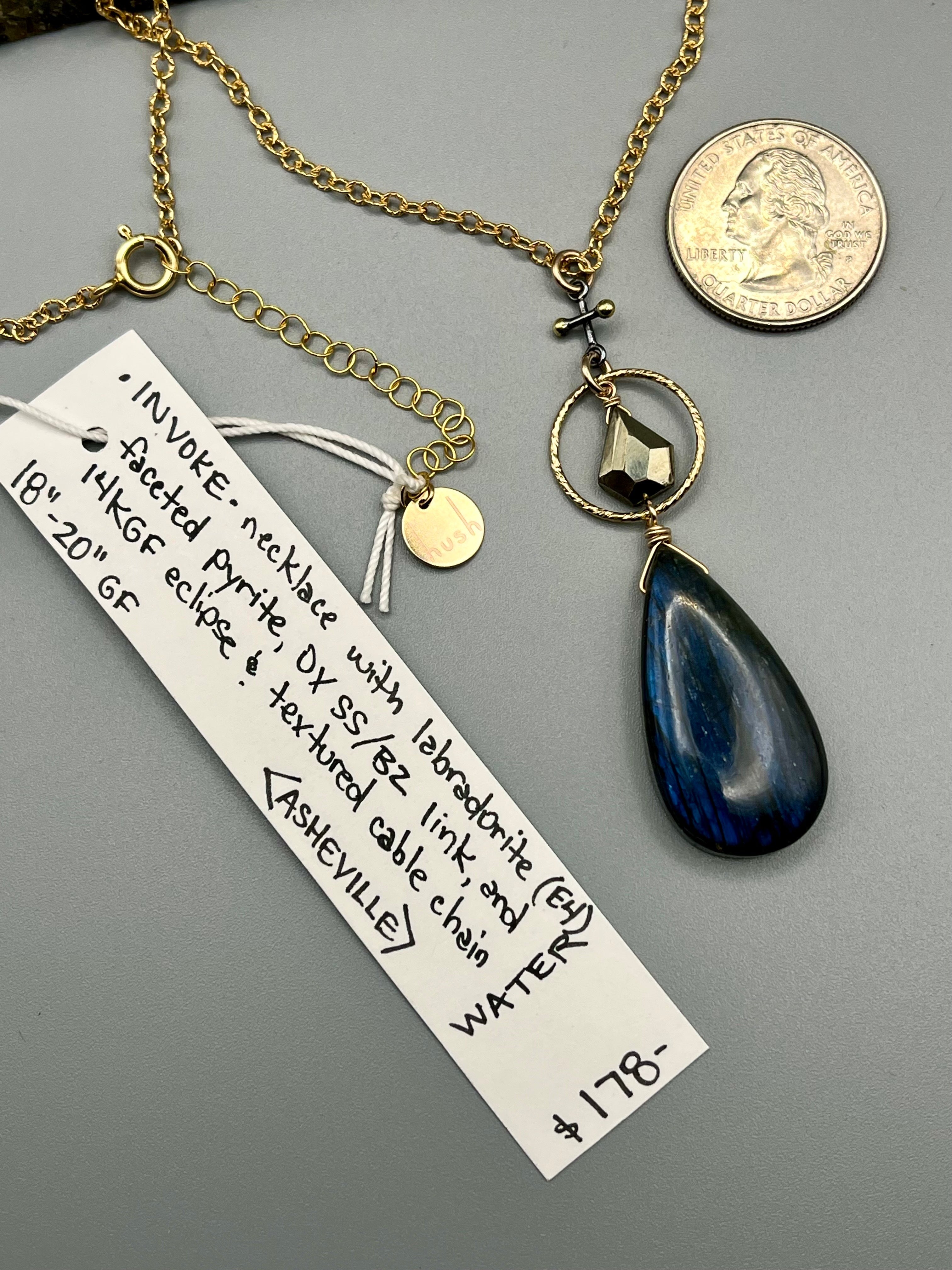 •INVOKE• labradorite + pyrite mixed metal necklace (18"-20" long)