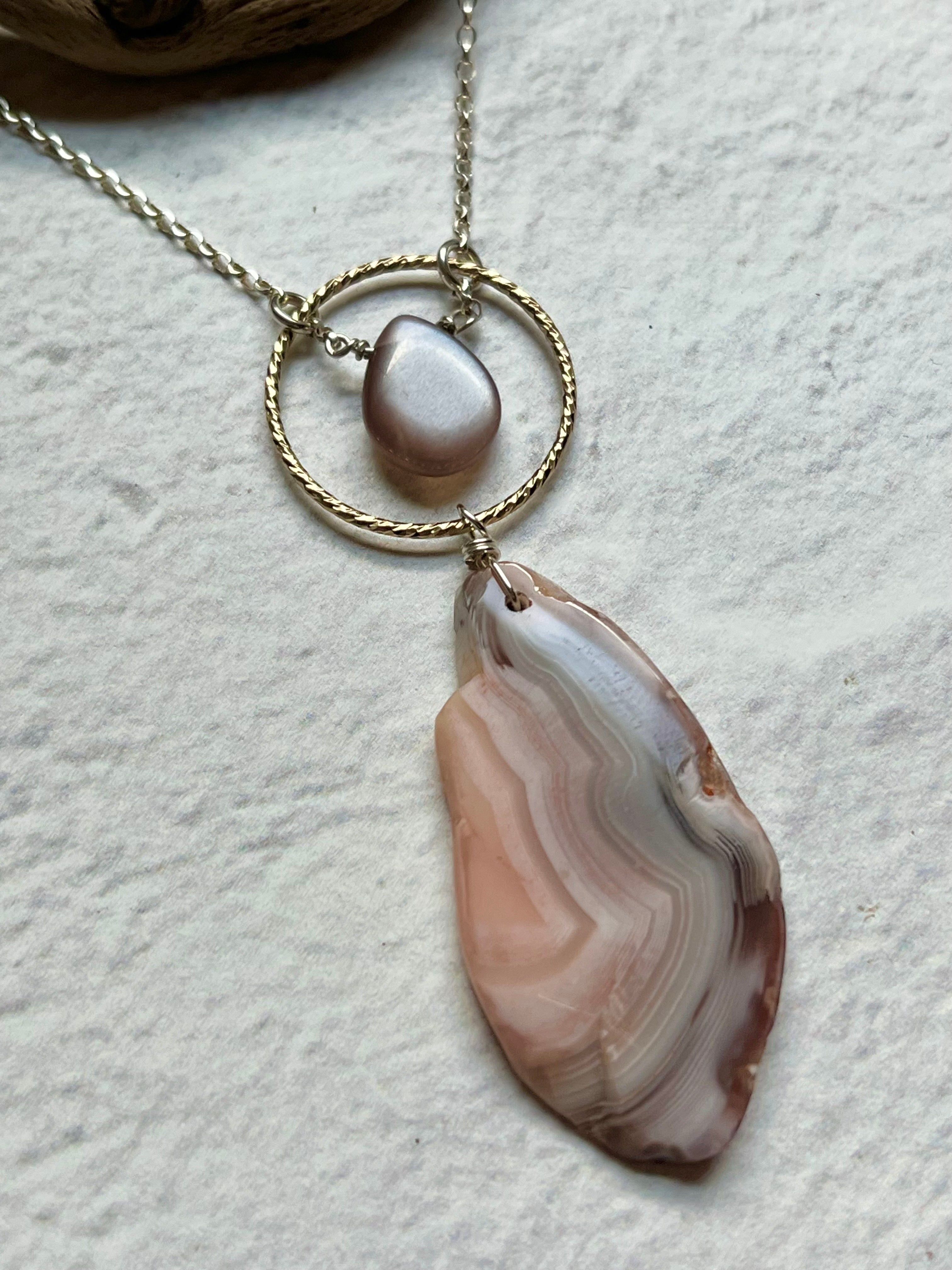 •LUNA• laguna lace agate + peach moonstone + mixed metal necklace (16"-18")