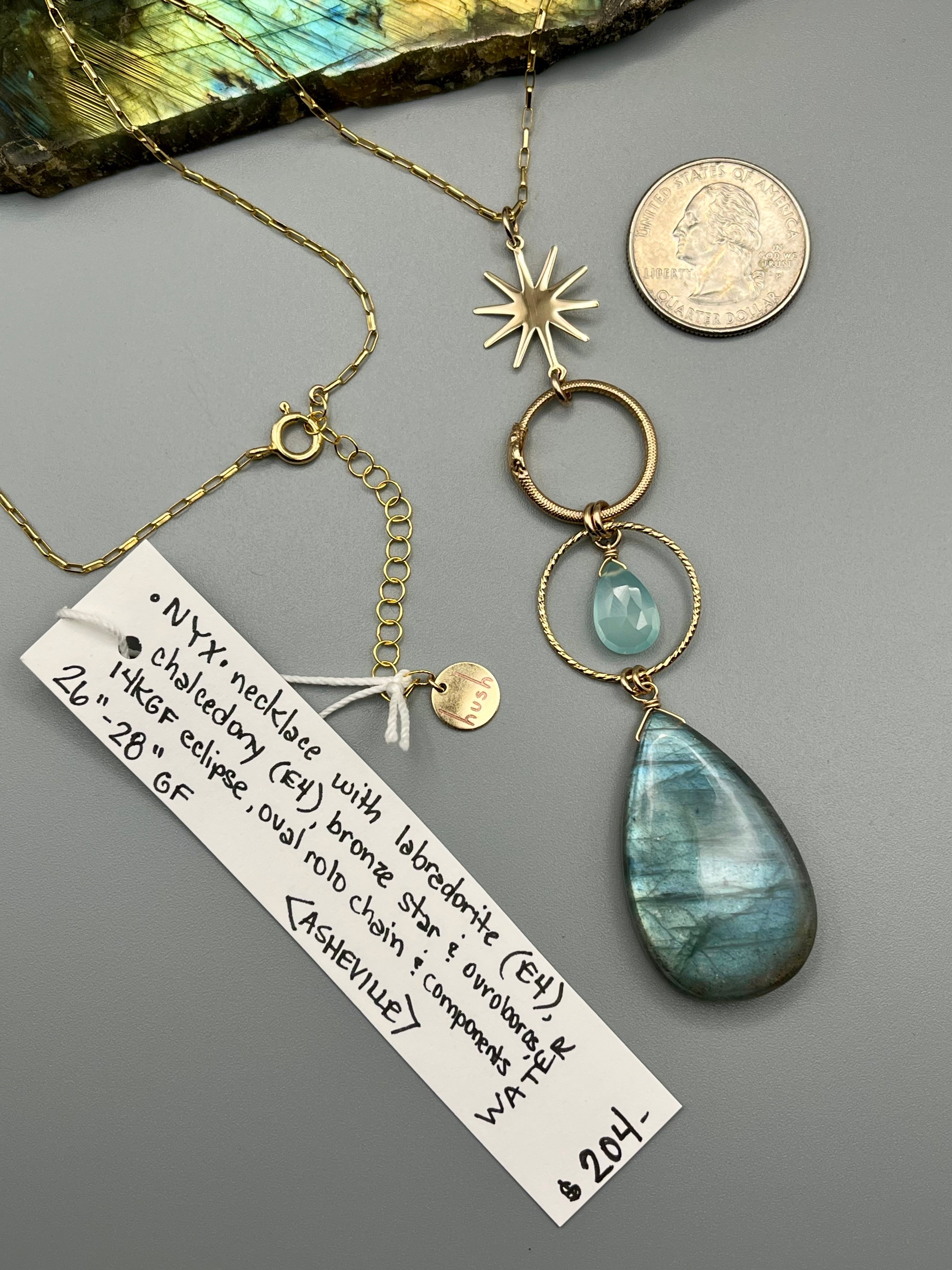•NYX• labradorite + chalcedony gold necklace (26"-28" long)