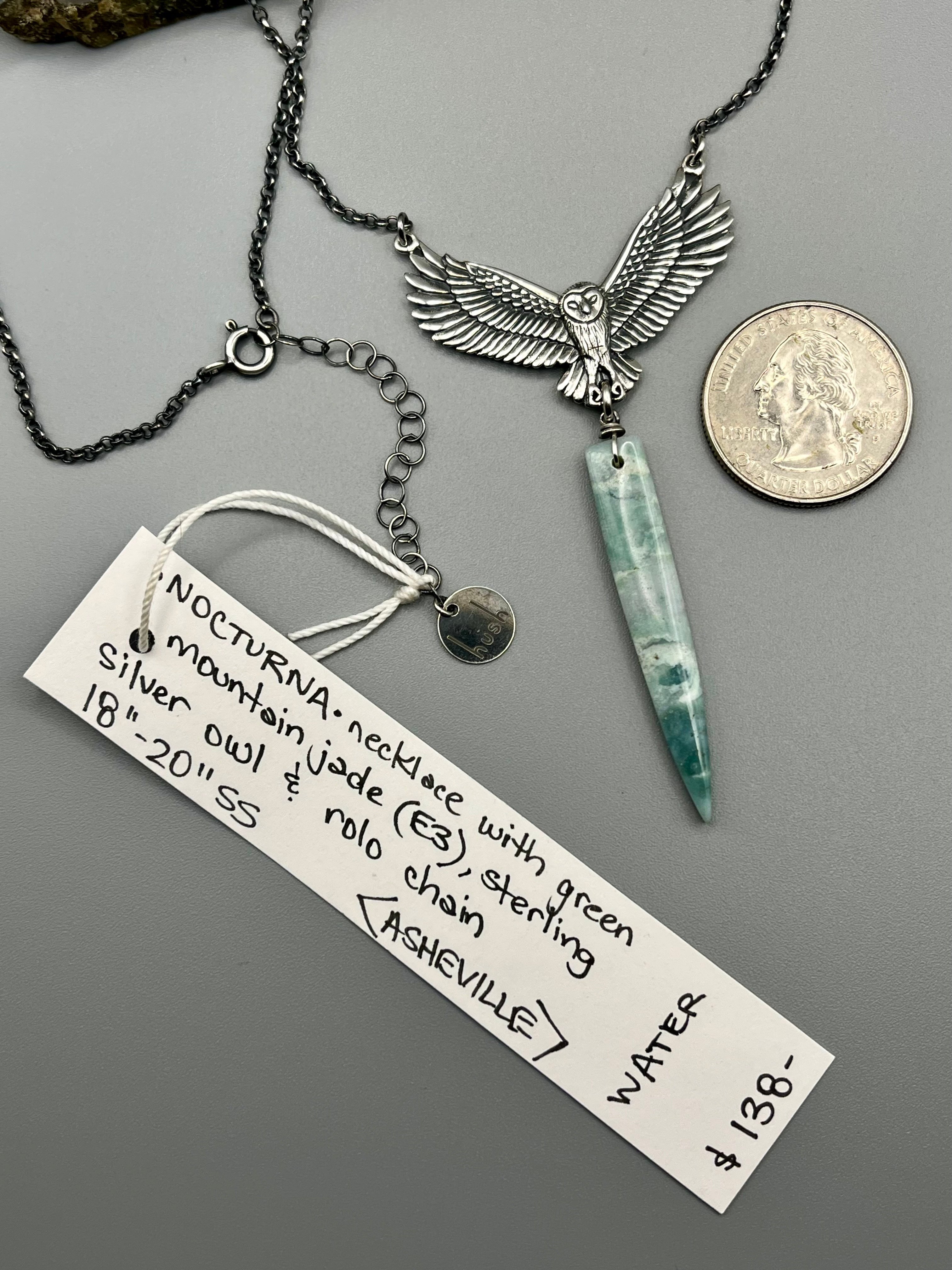 •NOCTURNA• green mountain jade + silver necklace (18"-20" long)