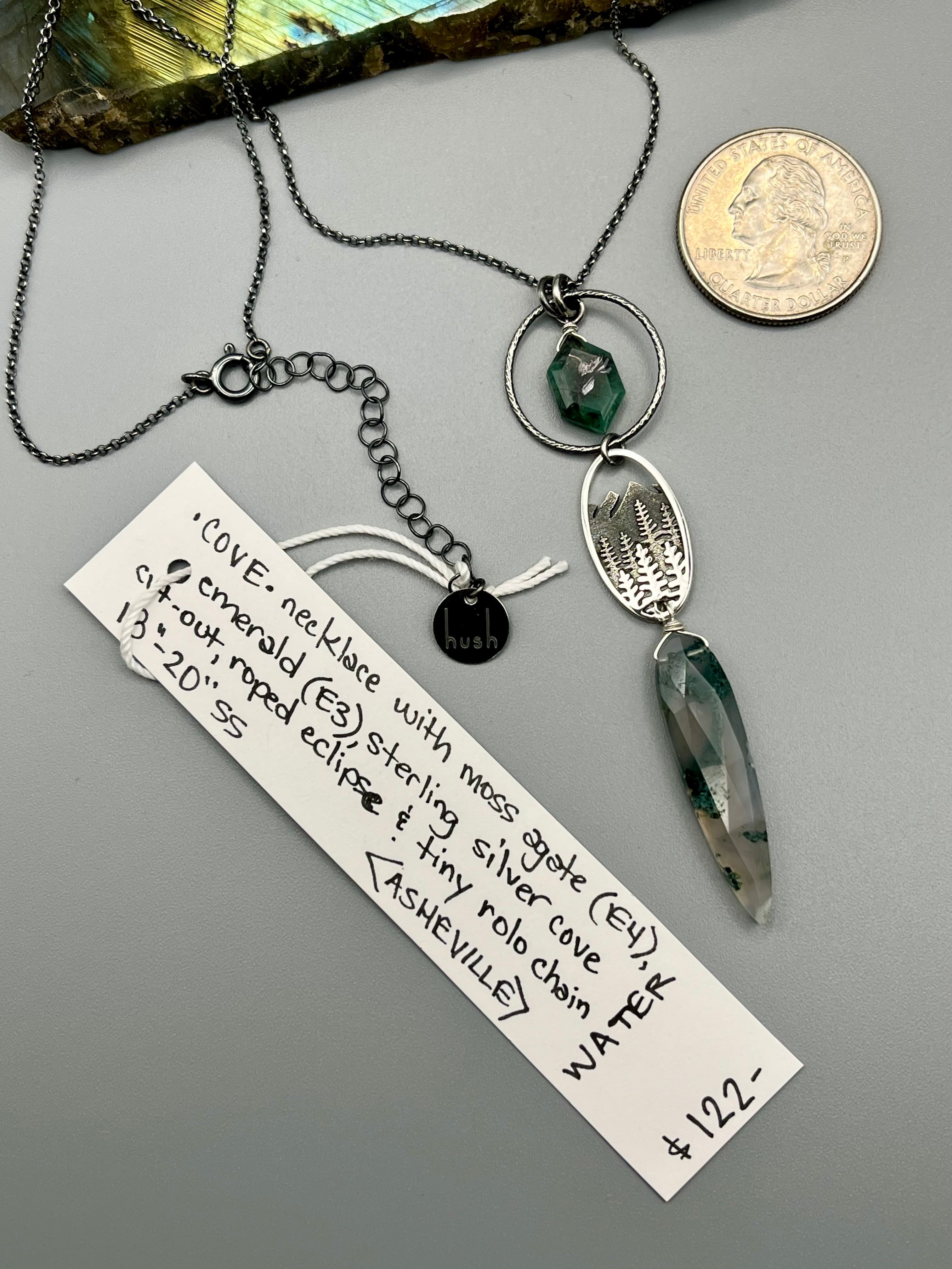 •COVE• emerald + moss agate silver necklace (18"-20" long)