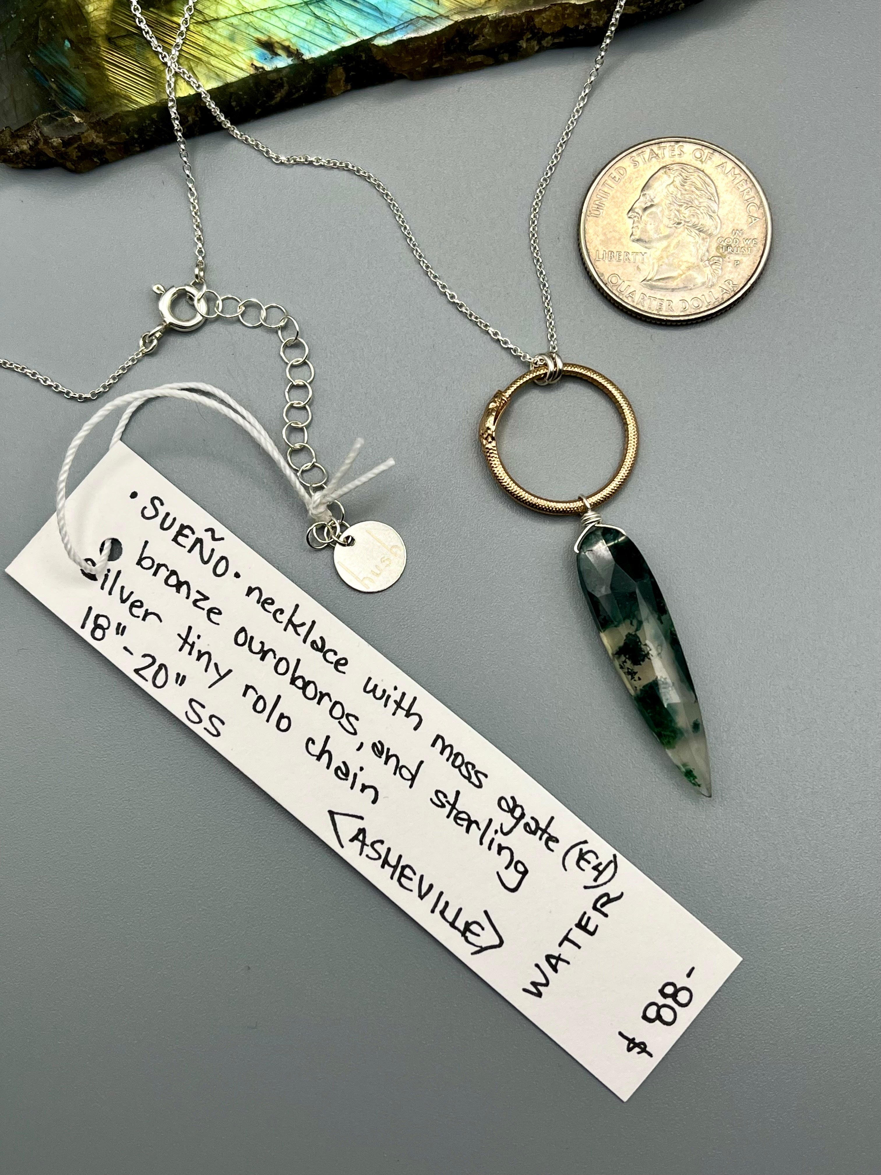 •SUEÑO• moss agate + mixed metal necklace (18"-20" long)