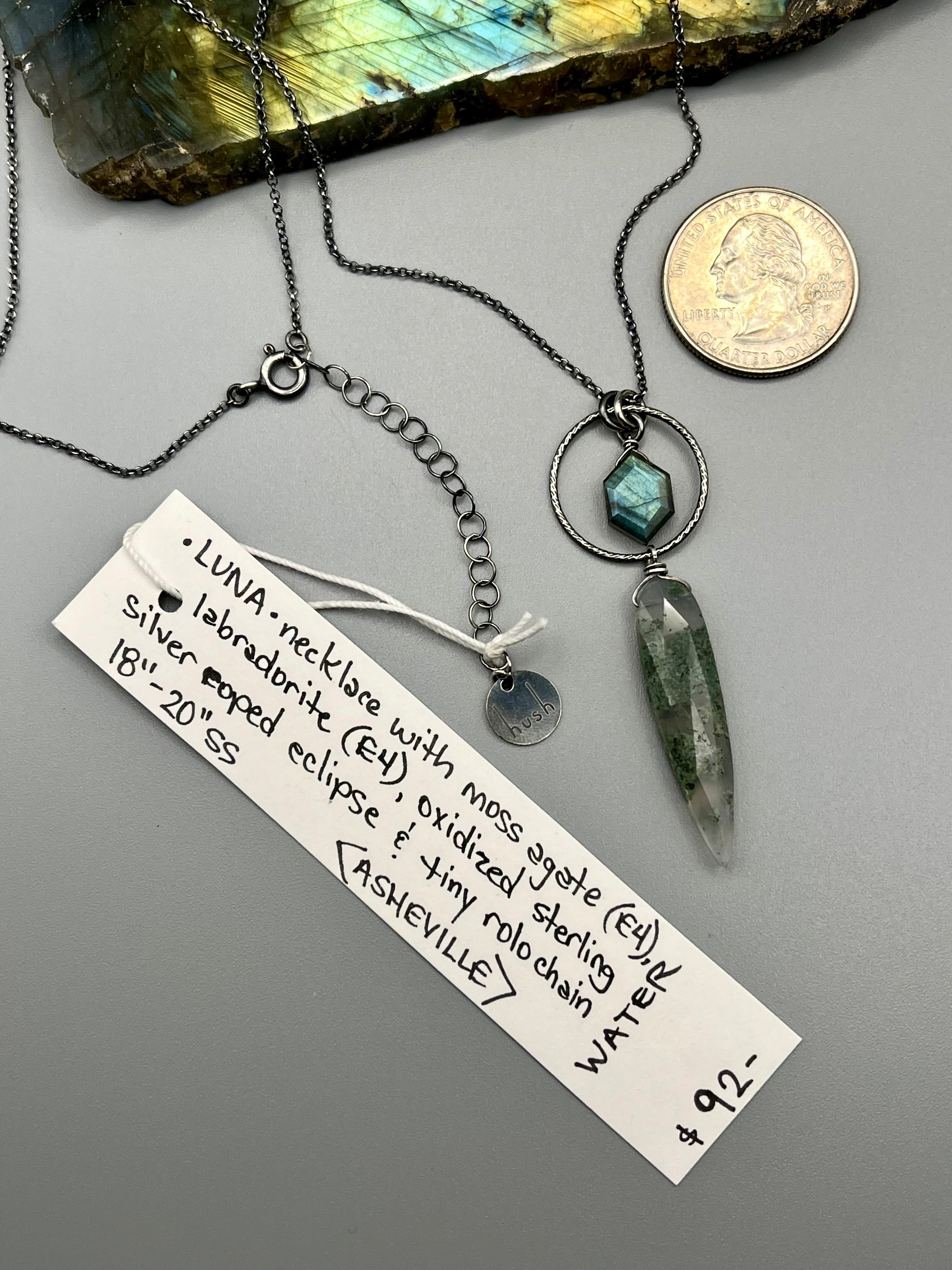 •LUNA• labradorite + moss agate oxidized silver necklace (18"-20" long)