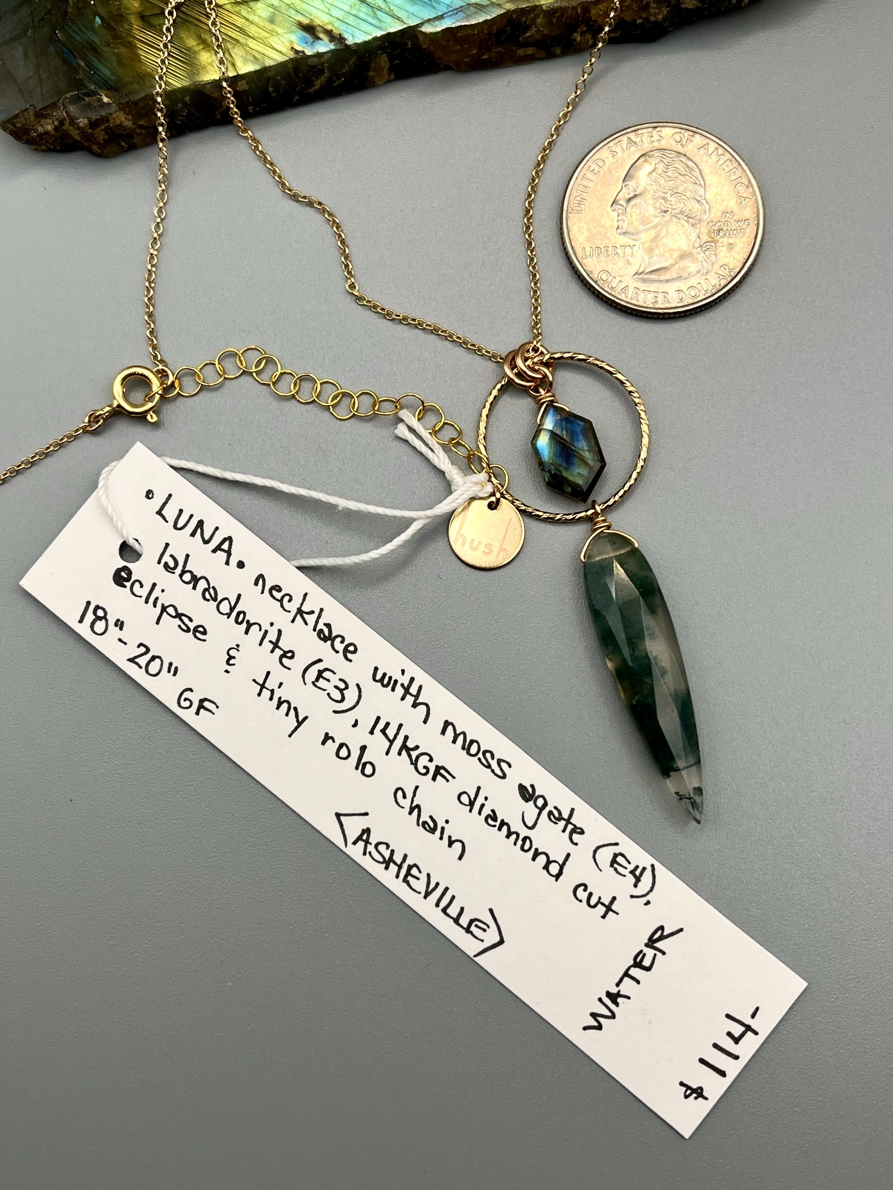 •LUNA• labradorite + moss agate gold necklace (18"-20" long)