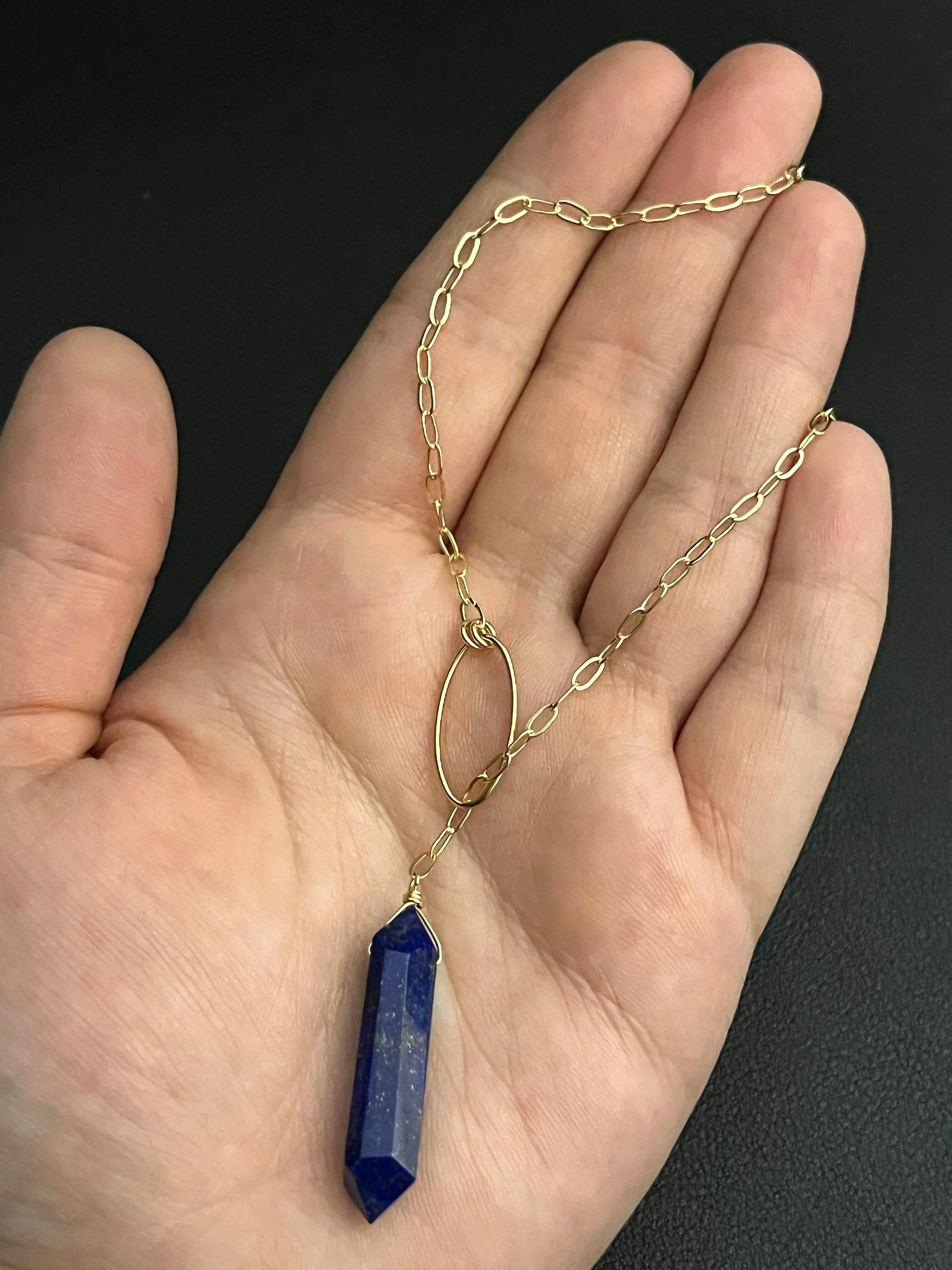•LINKED LARIAT• lapis lazuli + gold necklace (19")