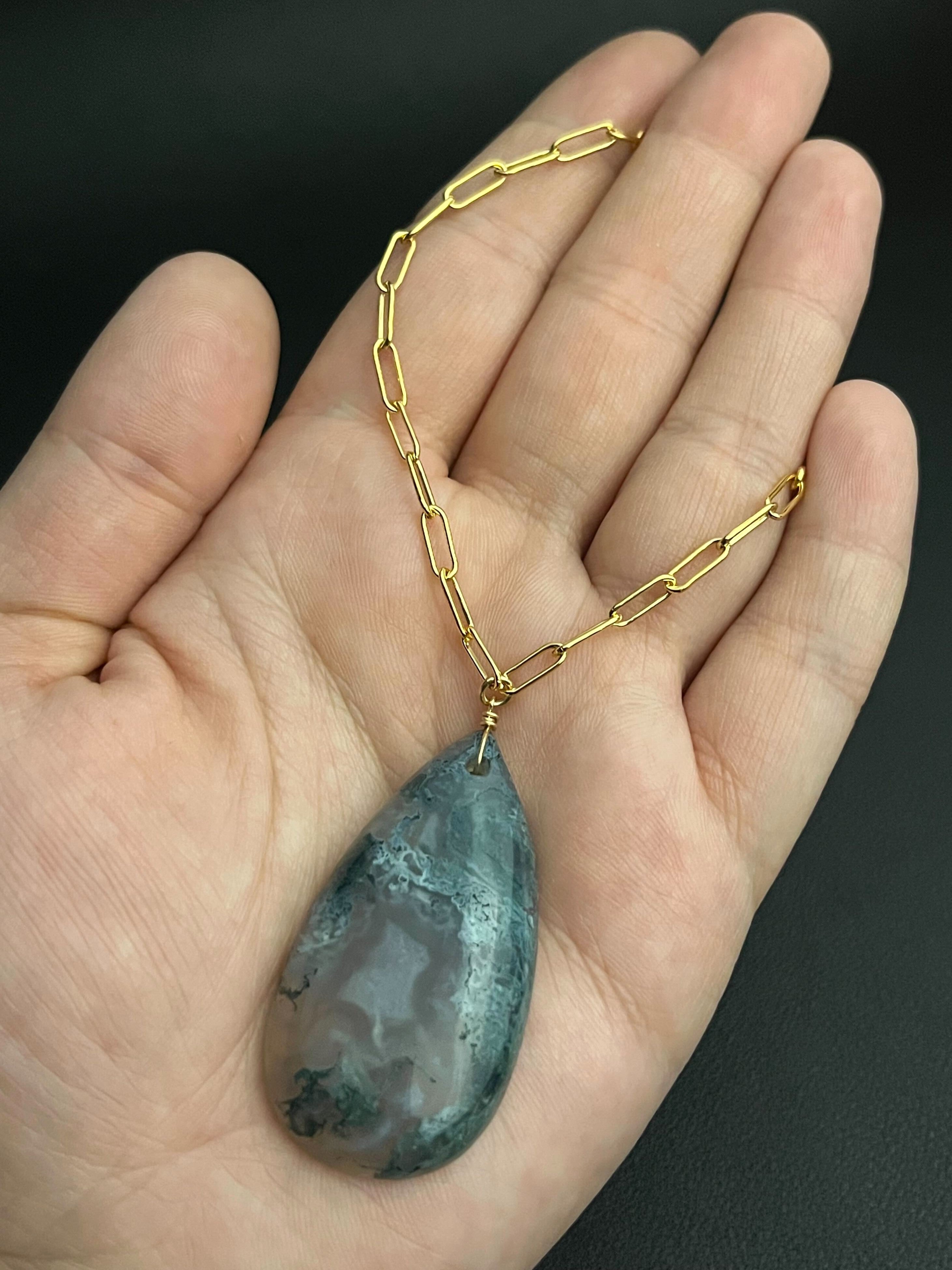 •AEON• moss agate + gold necklace (18"-20")