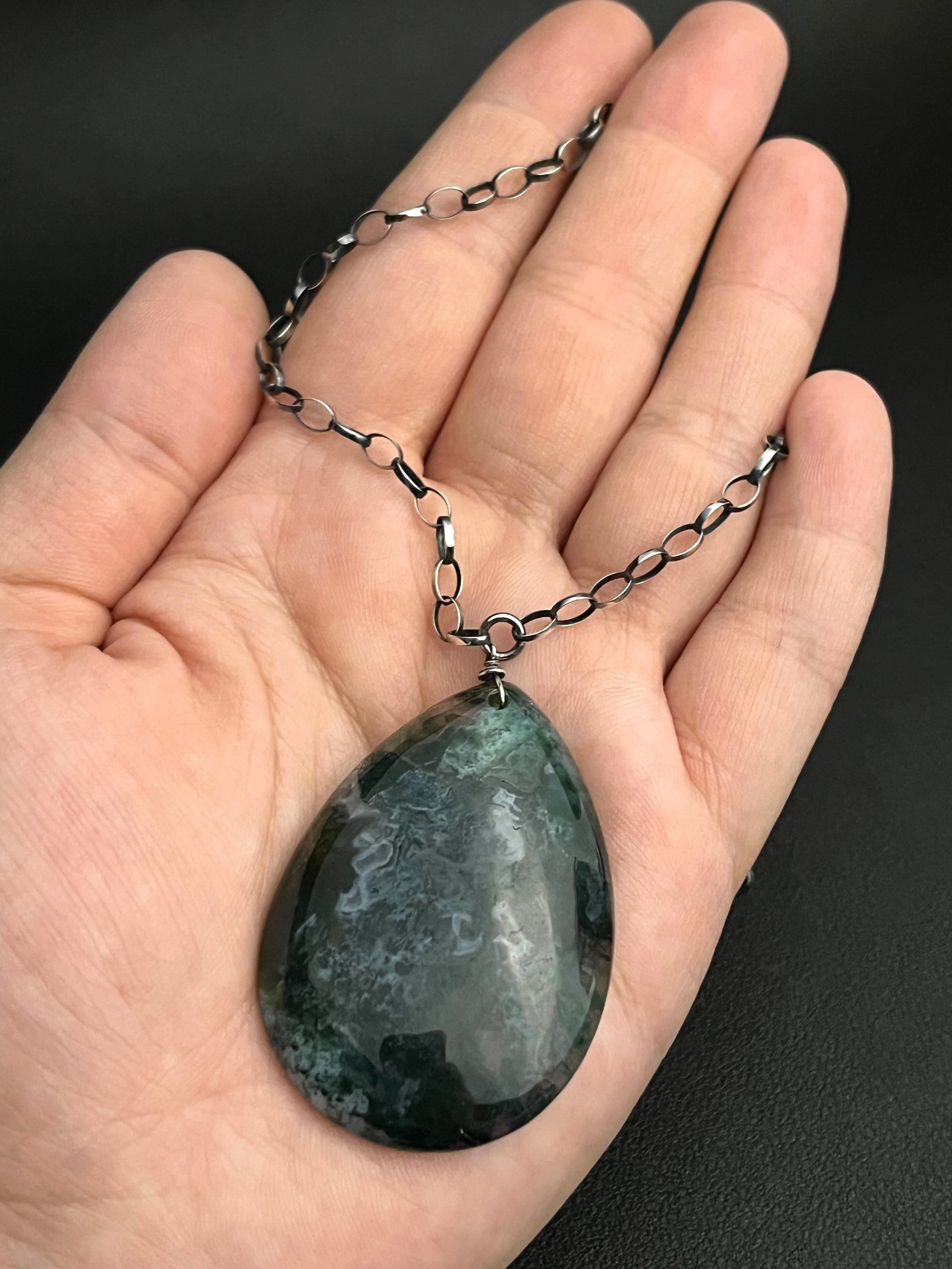 •AEON• moss agate + oxidized silver necklace (18"-20")