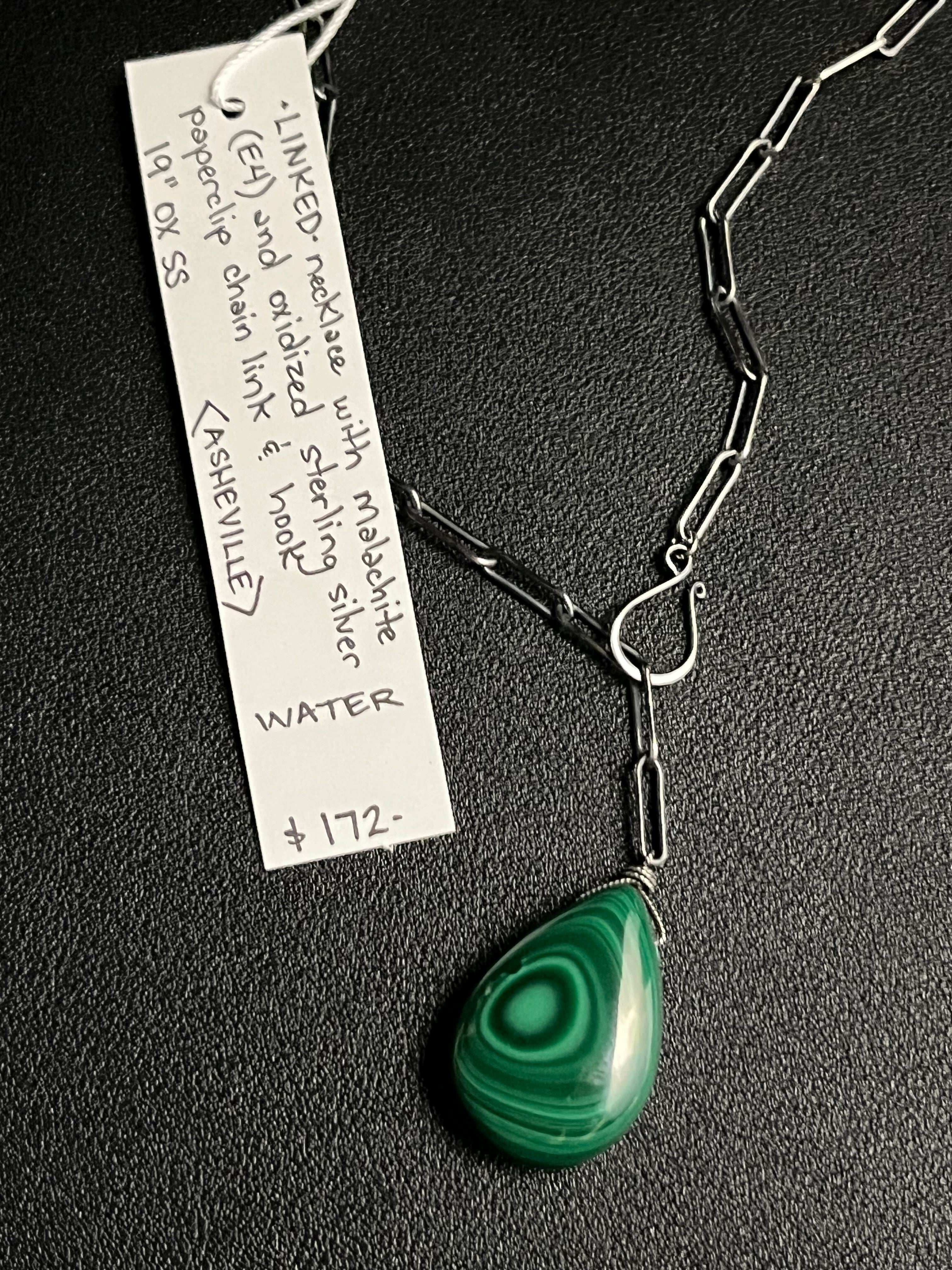 •LINKED• malachite + oxidized silver necklace (19")