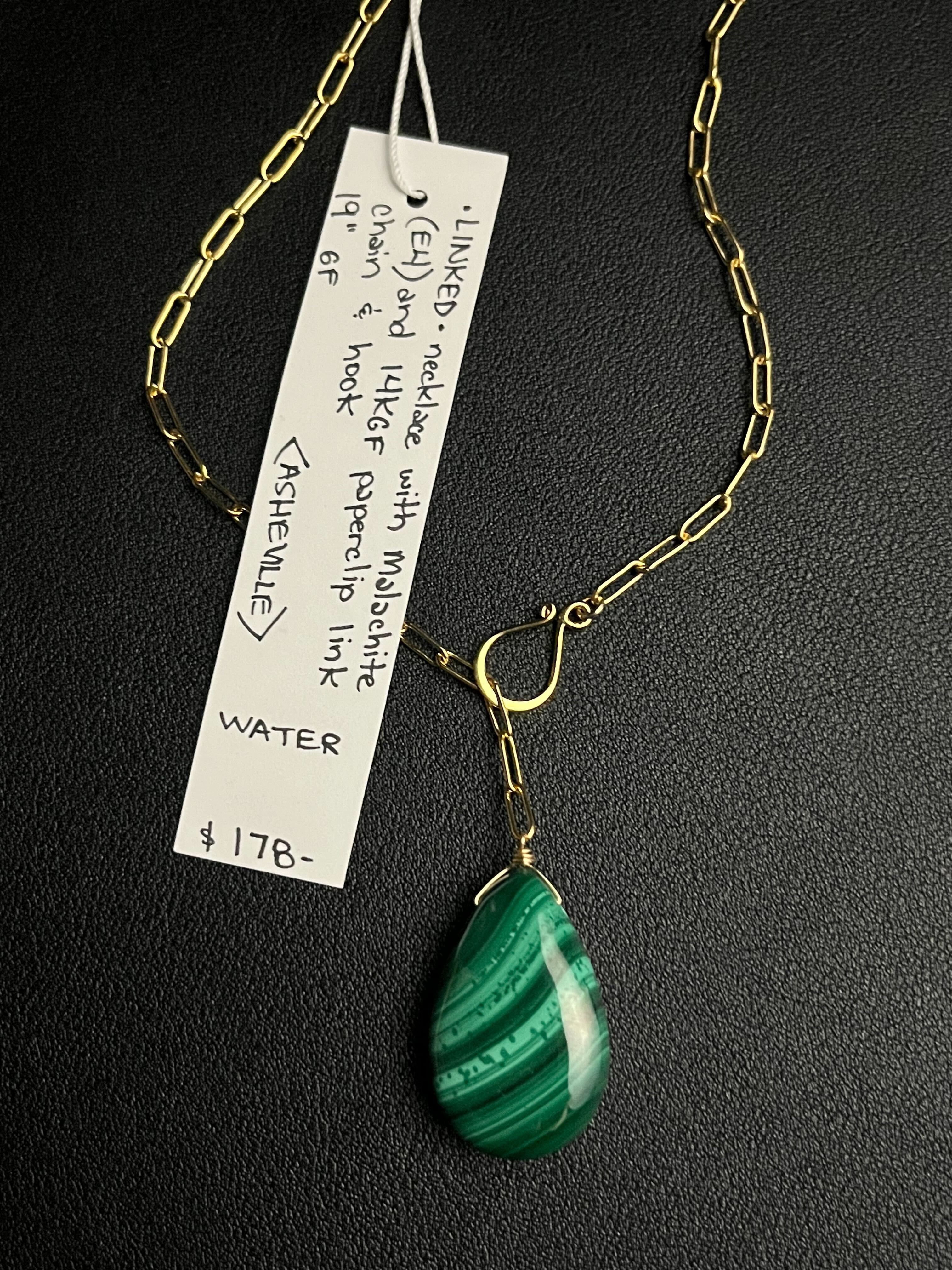 •LINKED• malachite + gold necklace (19")
