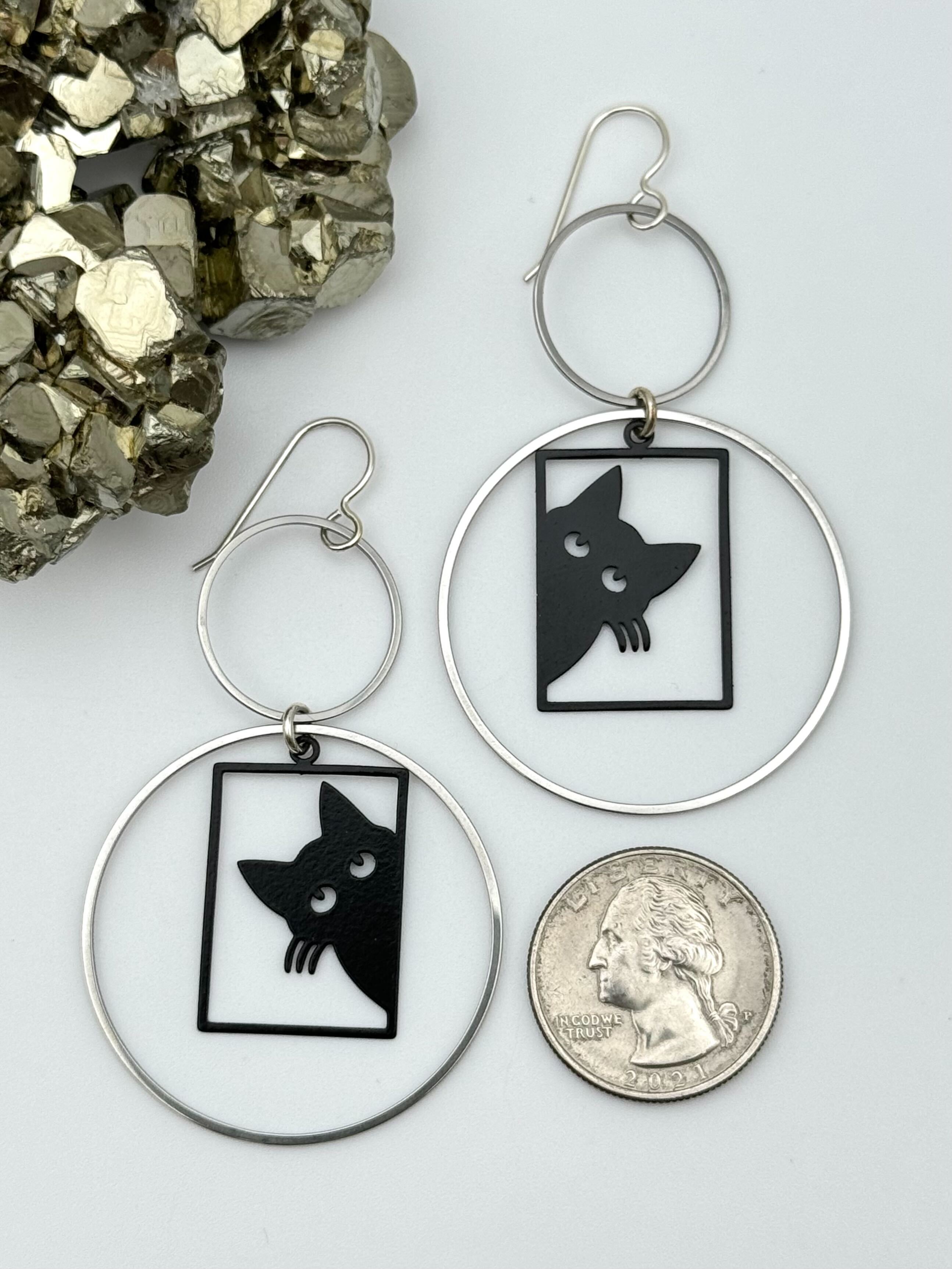 •SALEM• larger silver & black hoop earrings