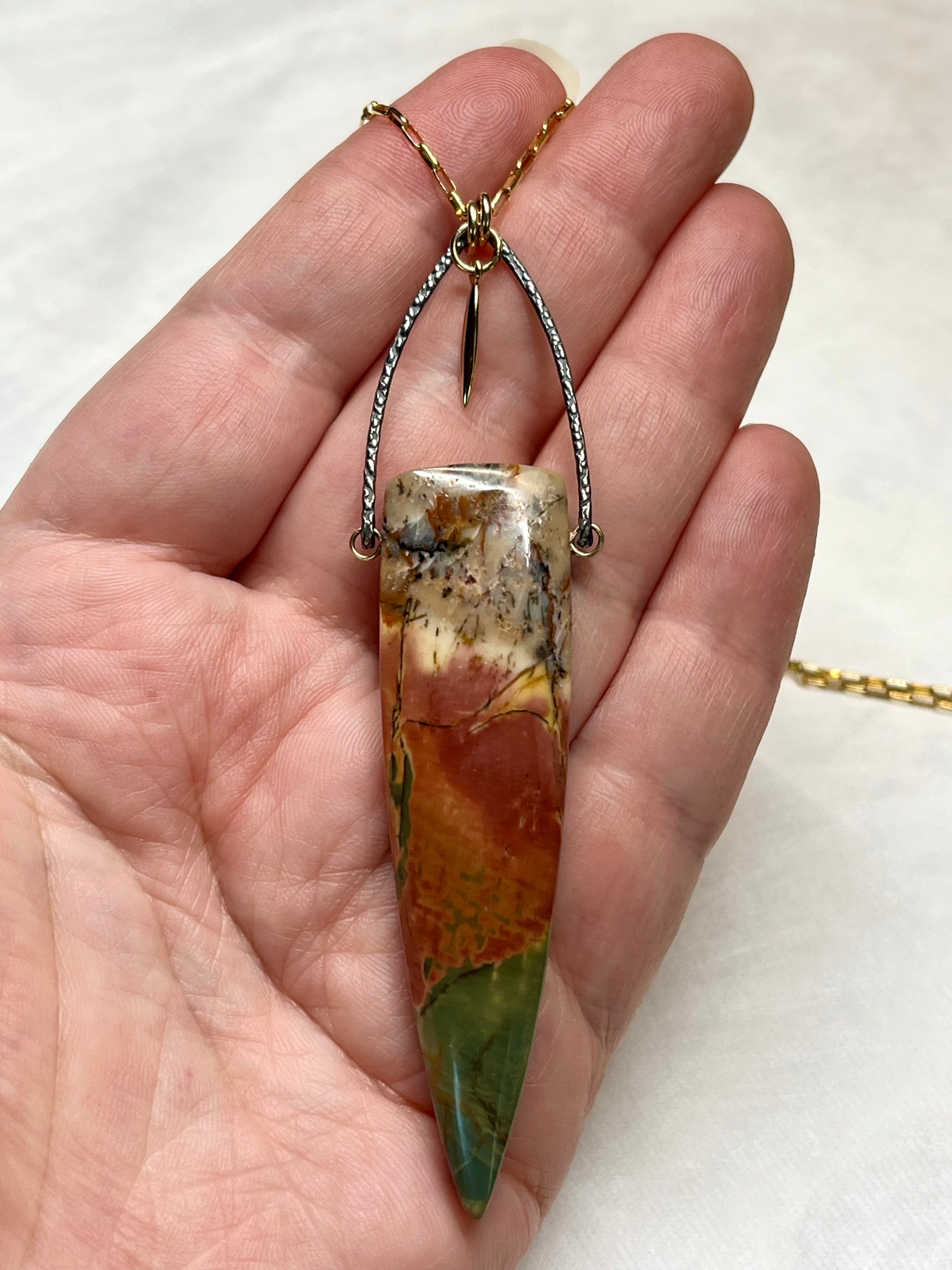 • OOAK - AEON • (#3) red creek jasper + gold necklace (16
