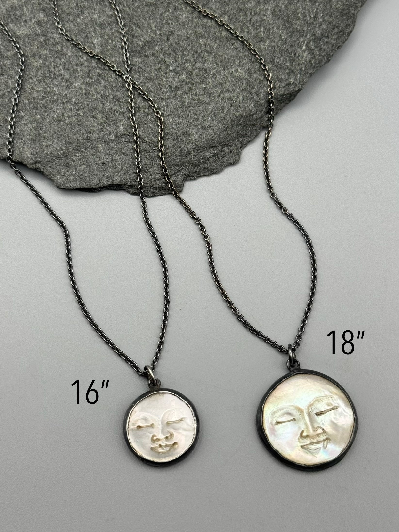 •PEARLESCENT LUNA• carved mother of pearl + silver necklace (various lengths)