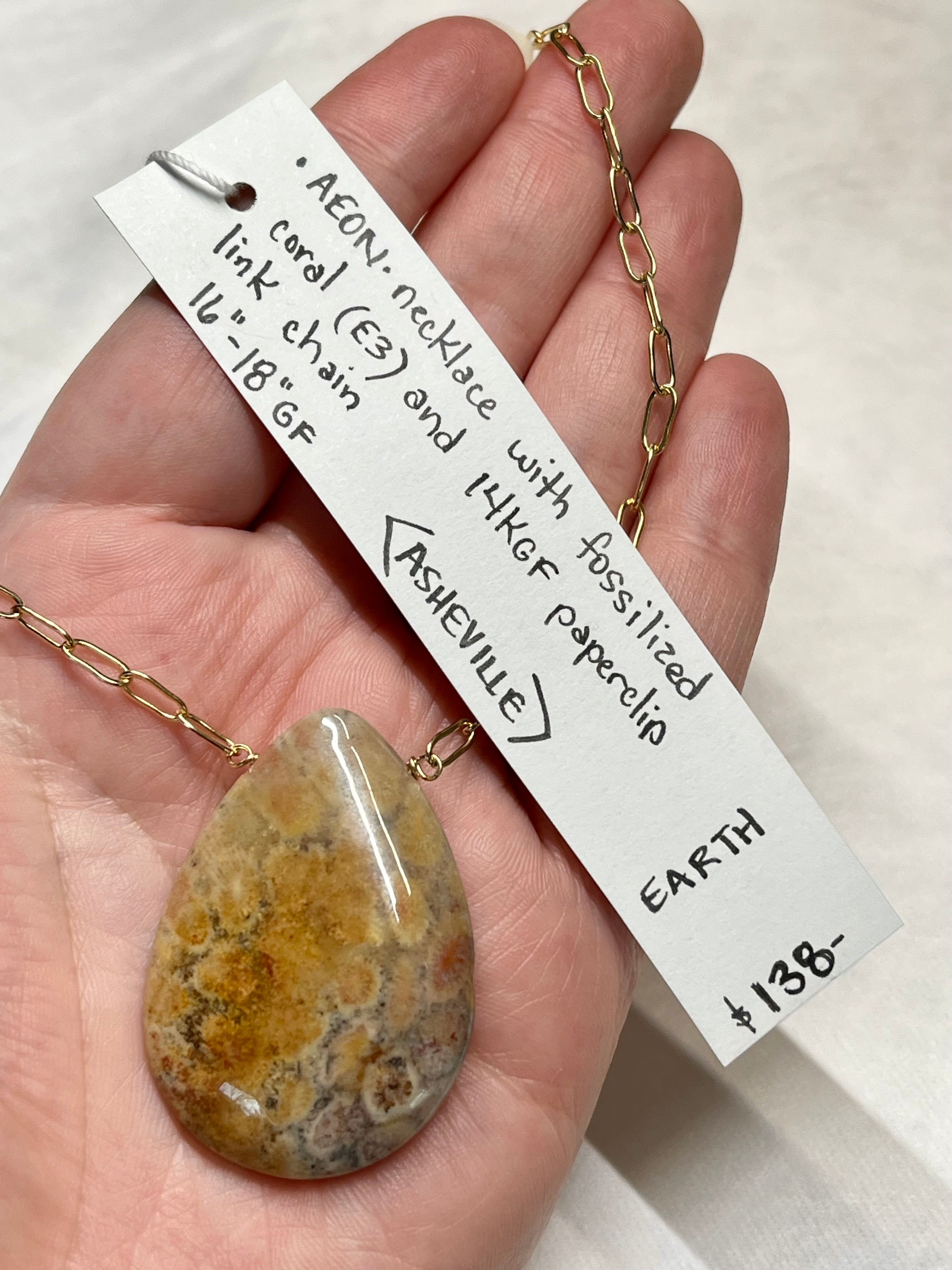 •AEON• fossilized coral + gold necklace (16"-18")