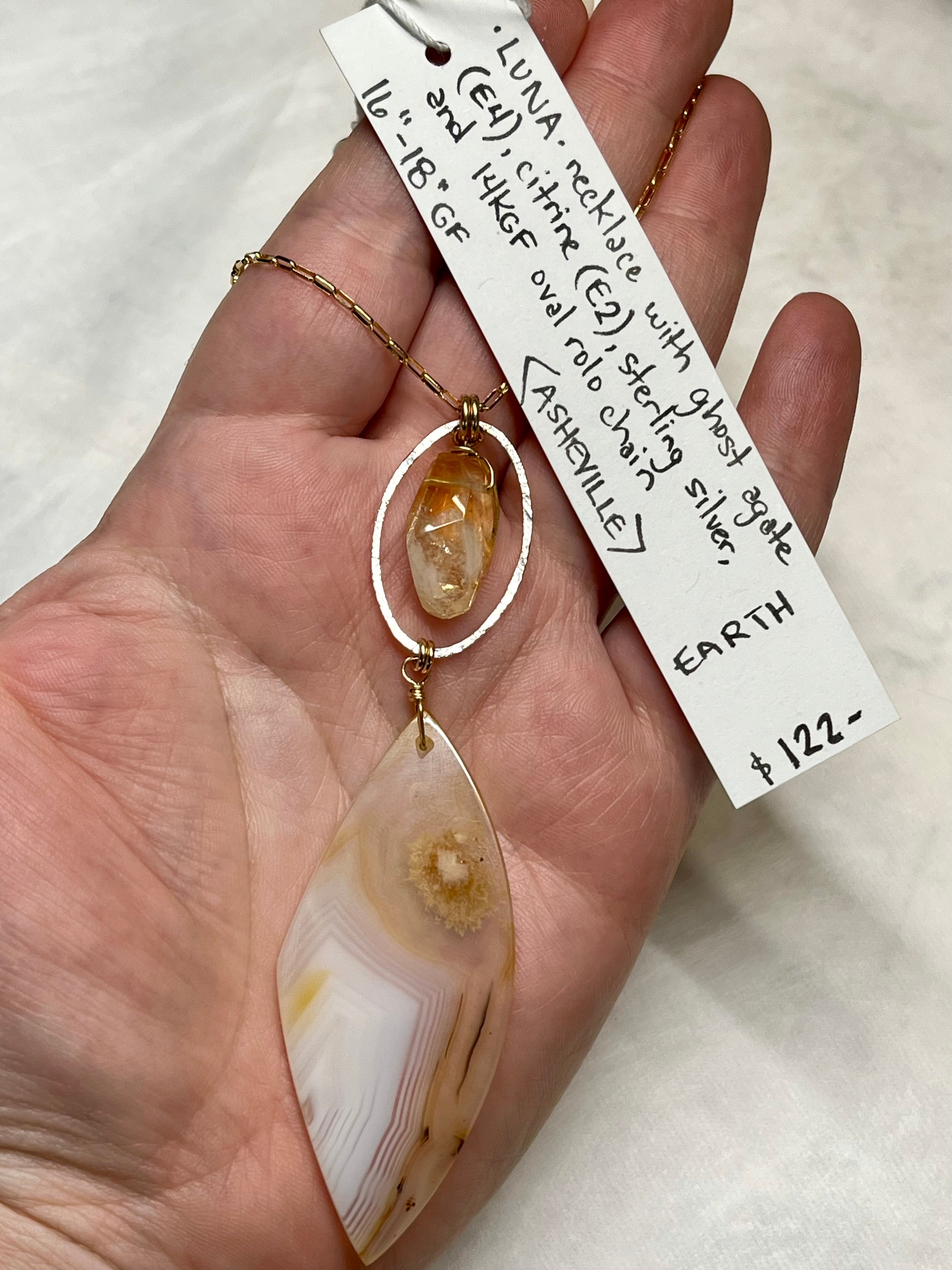 •LUNA• ghost agate + citrine + mixed metal necklace (16"-18")