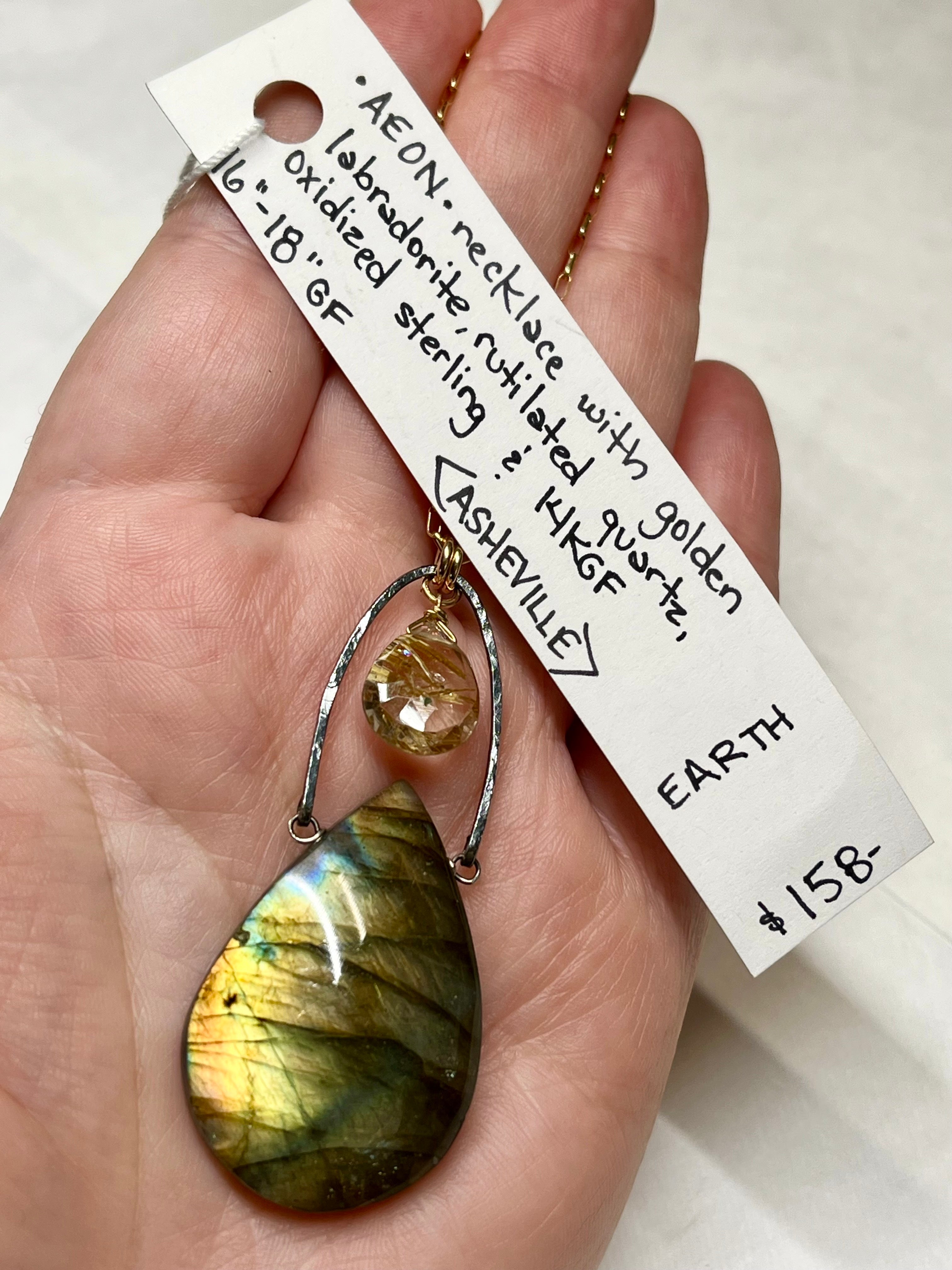 •AEON• labradorite + rutilated quartz + mixed metal necklace (16"-18")