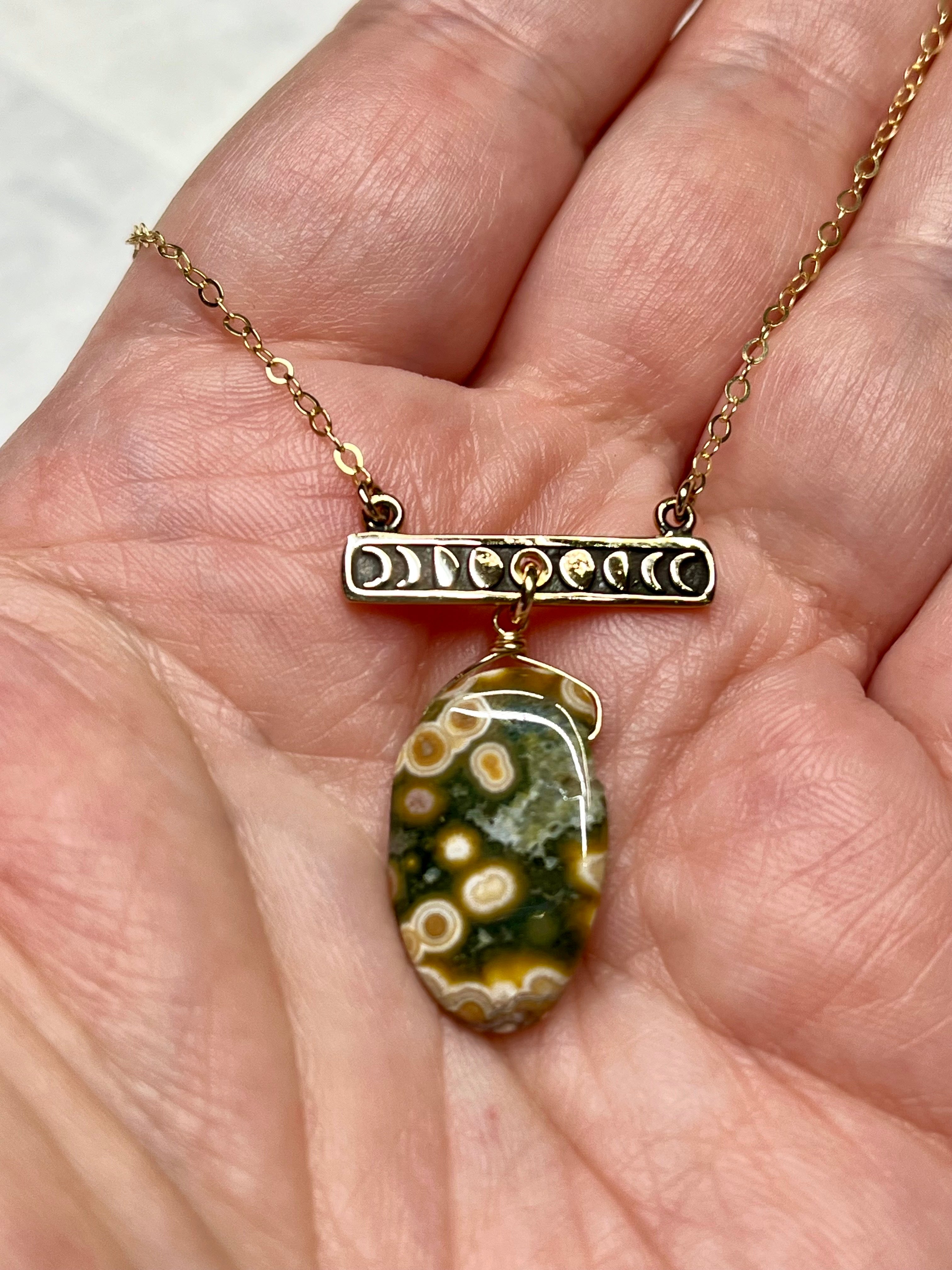 •LUNA• ocean jasper + moonphase + gold necklace (16"-18")