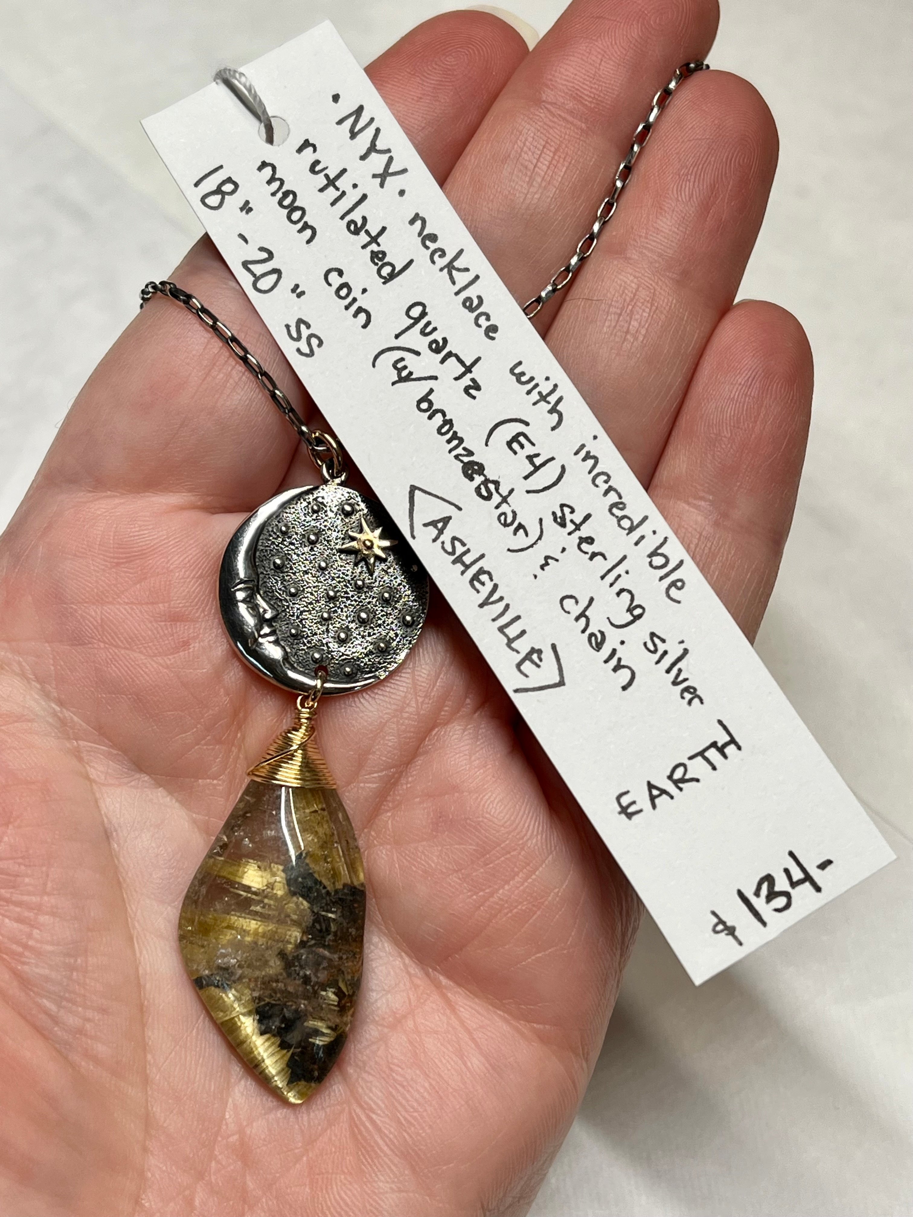•NYX• rutilated quartz + moon coin + silver necklace (18"-20")