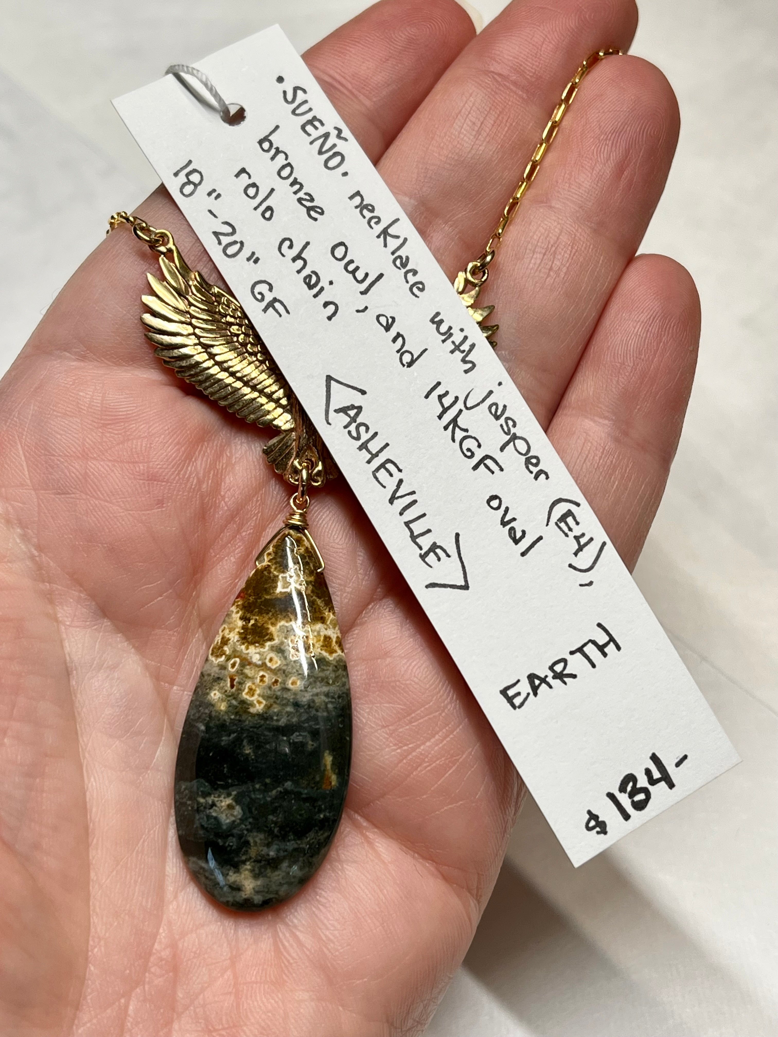 •SUEÑO• jasper + owl + gold necklace (18"-20")