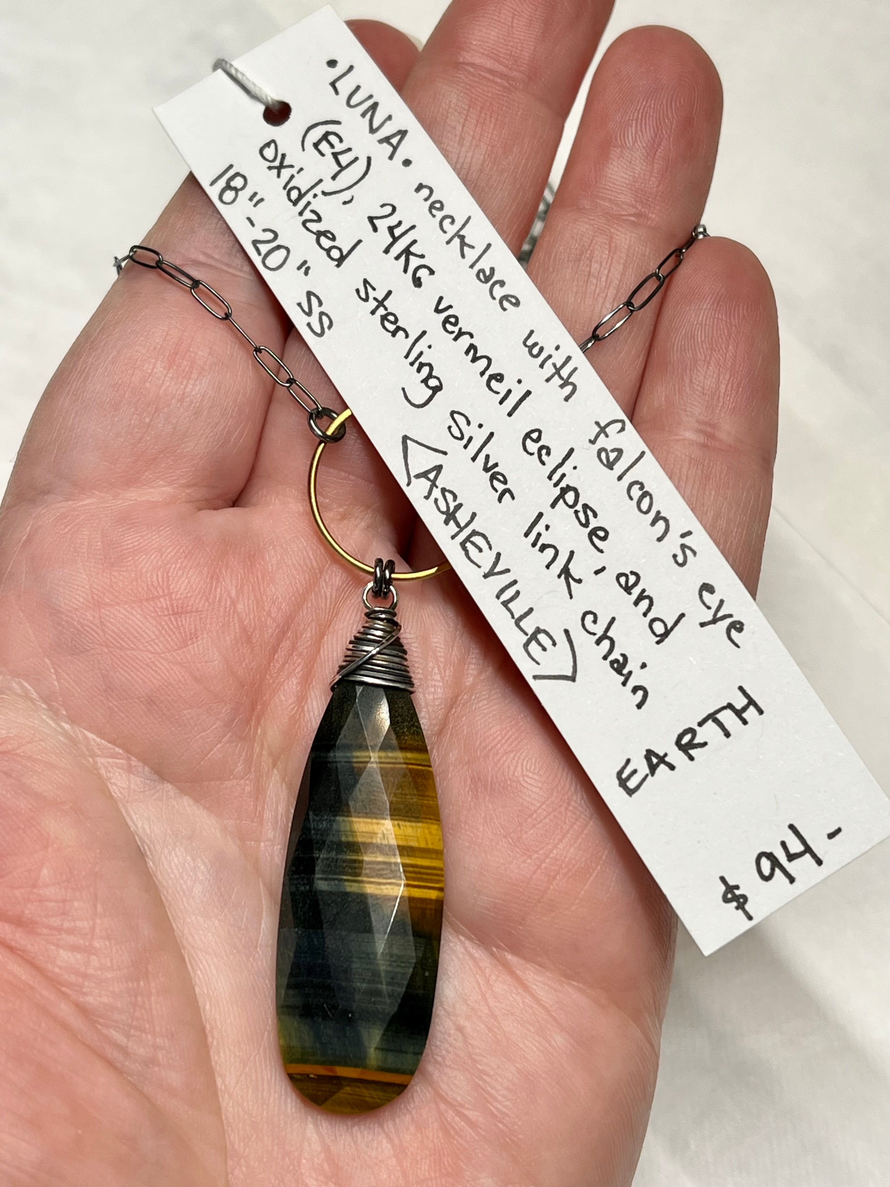 •LUNA• faceted falcon's eye + mixed metal necklace (18"-20")