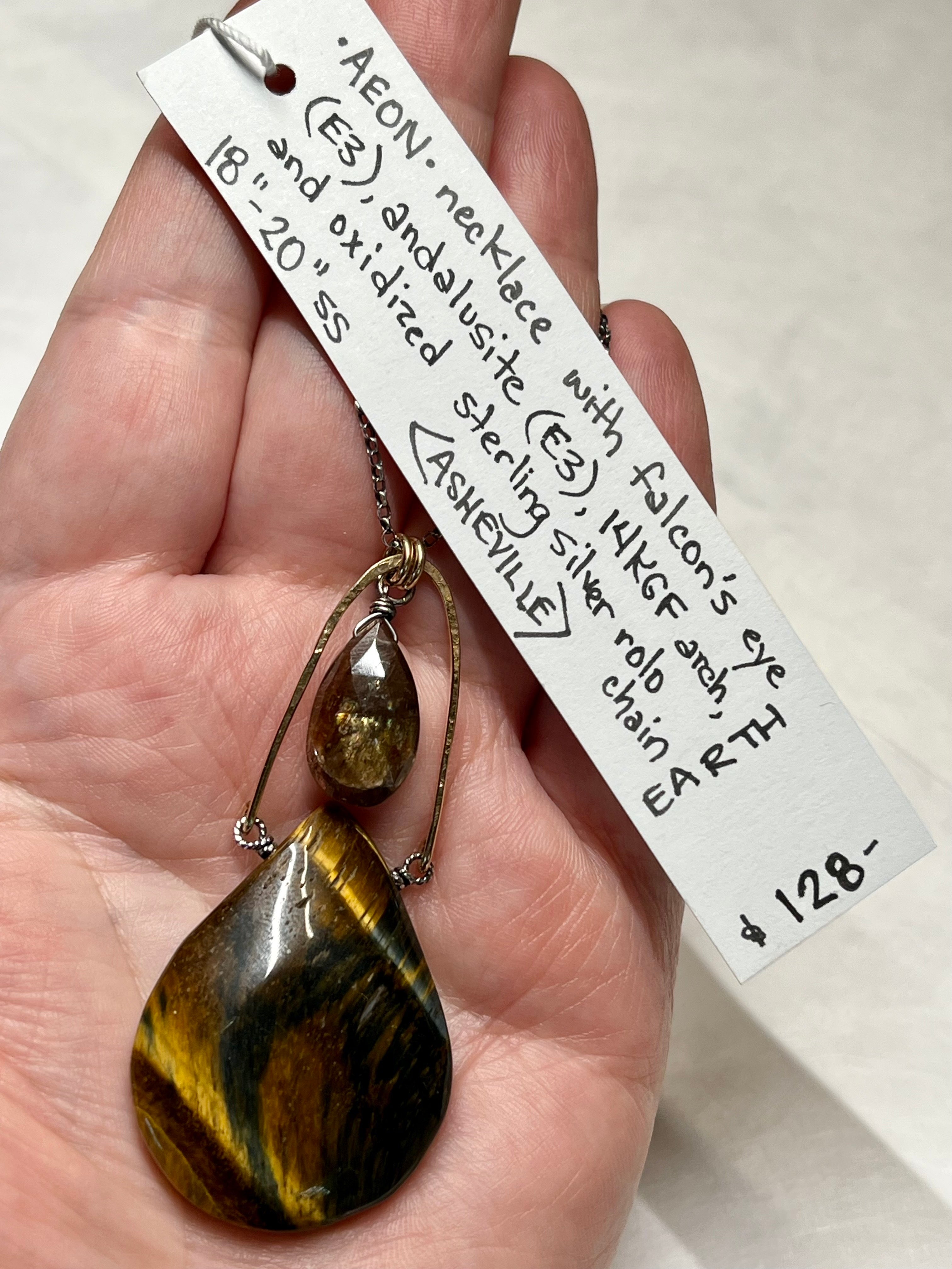 •AEON• falcon's eye + andalusite + mixed metal necklace (18"-20")