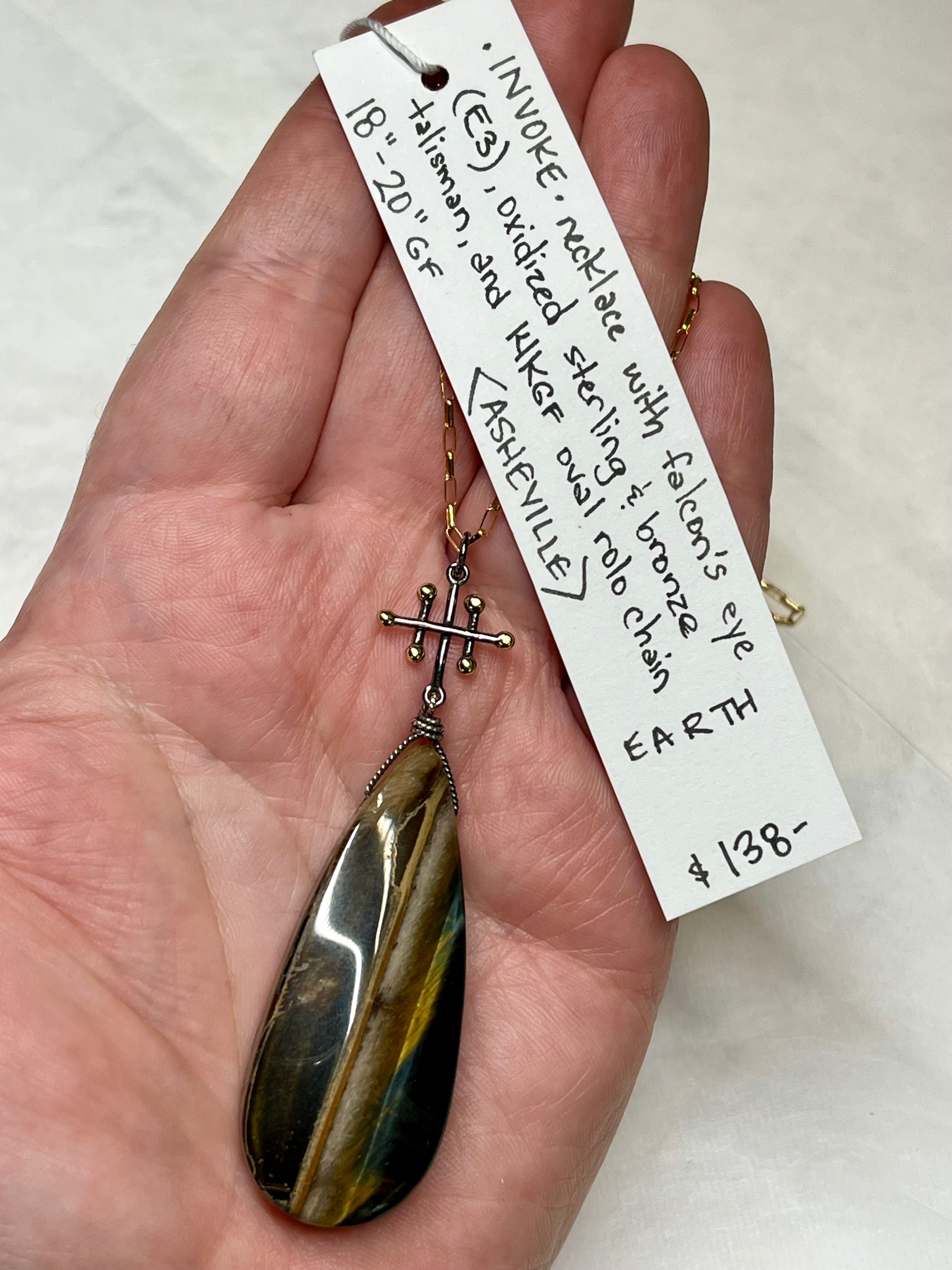 •INVOKE• falcon's eye + talisman + mixed metal necklace (18"-20")