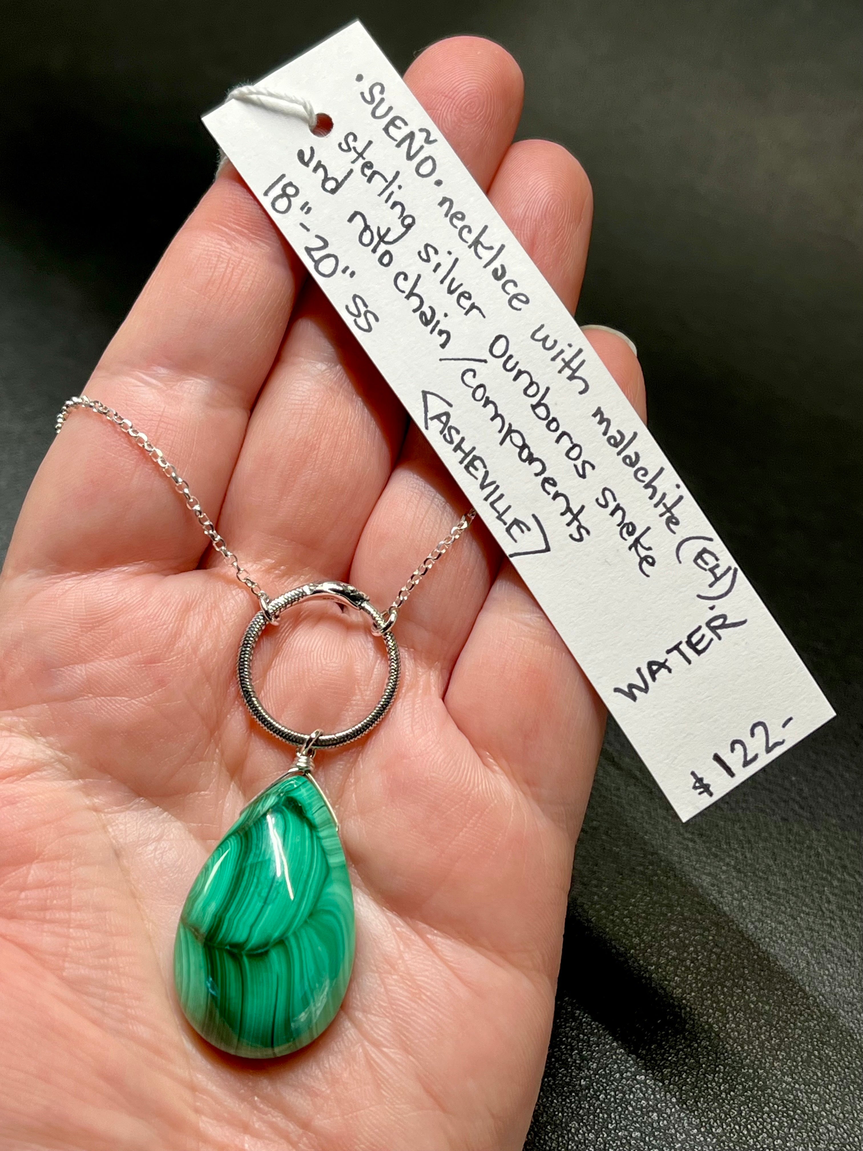 •SUEÑO• malachite + ouroboros + silver necklace (18"-20" long)