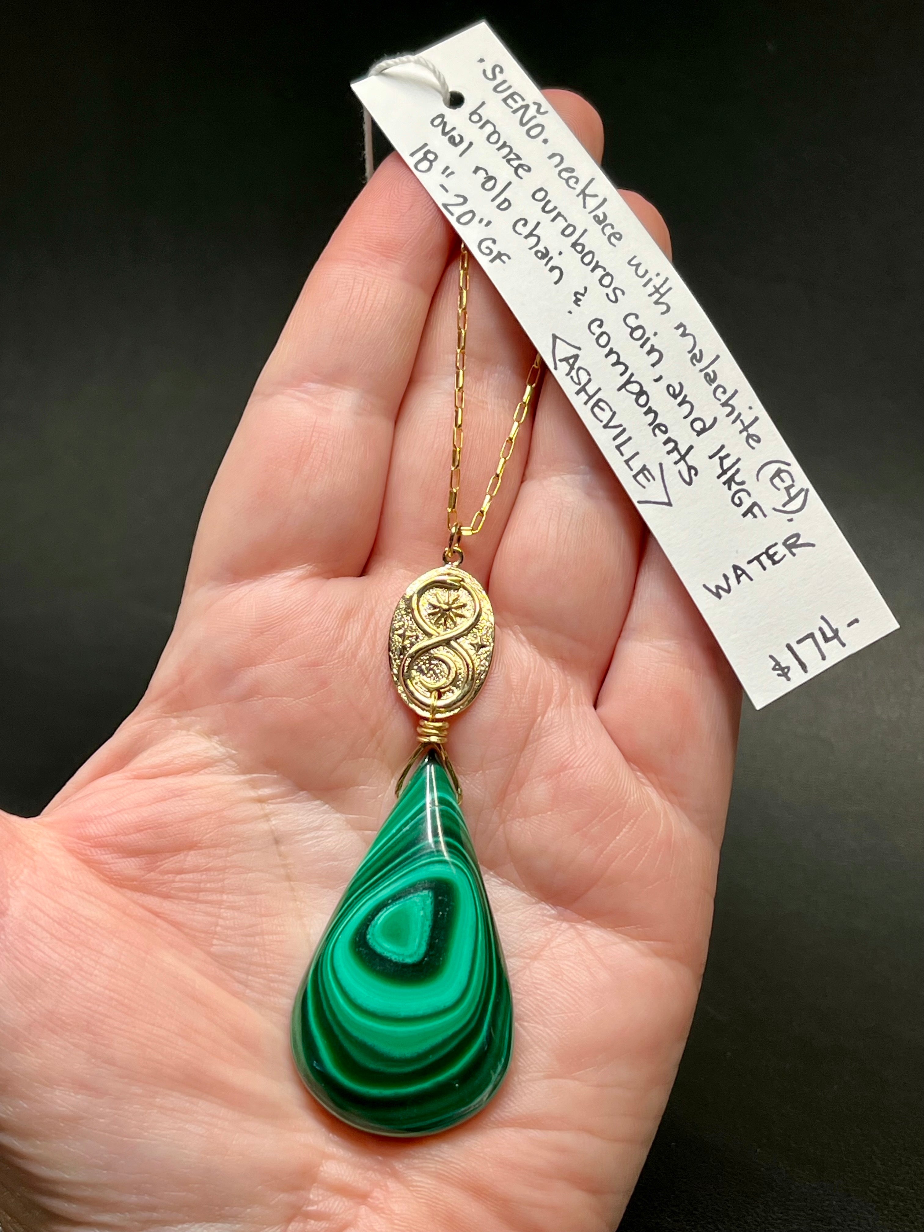 •SUEÑO• malachite + infinity snake + gold necklace (18"-20" long)