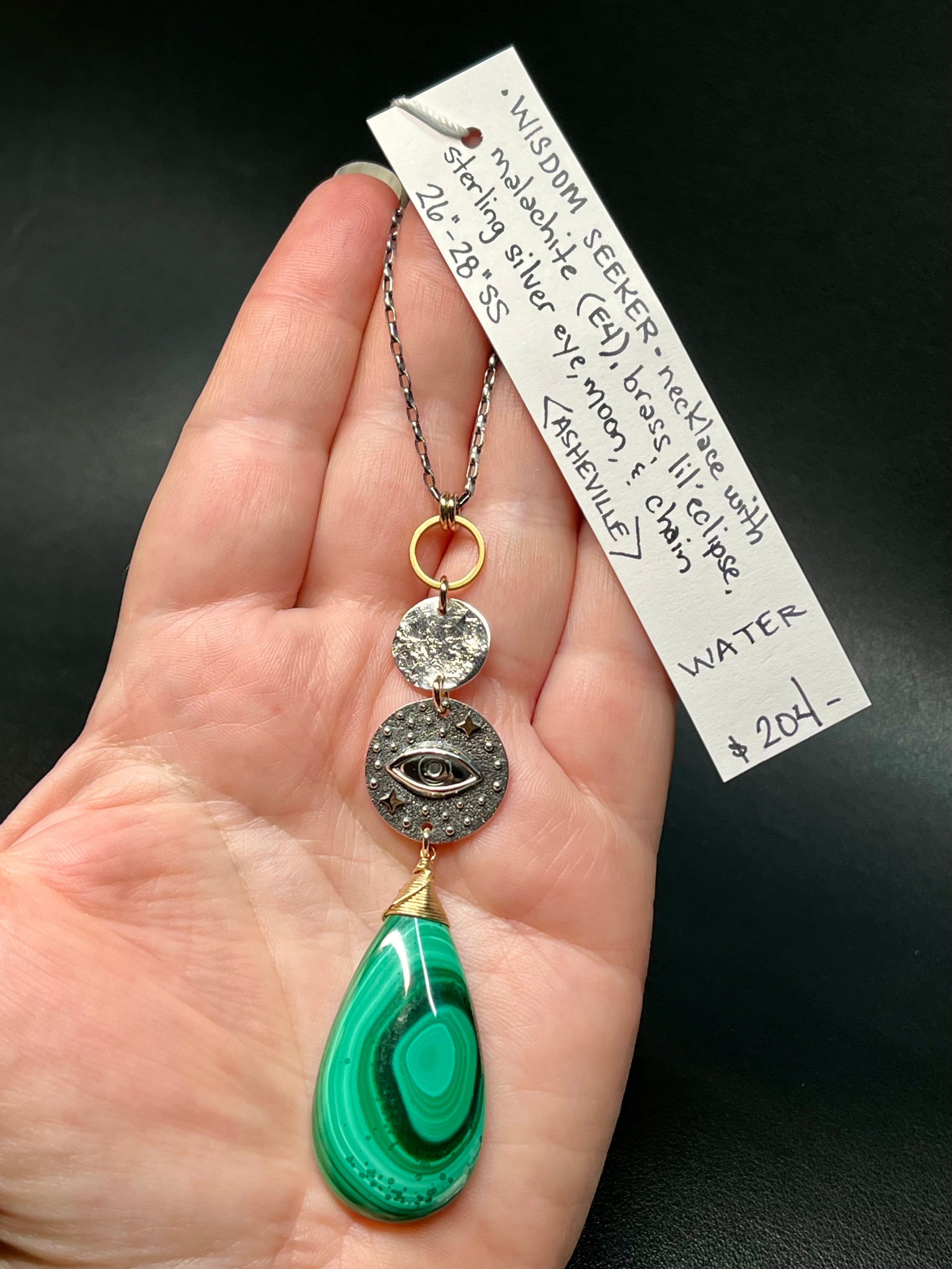 •WISDOM SEEKER• malachite + eye + mixed metal necklace (26"-28" long)