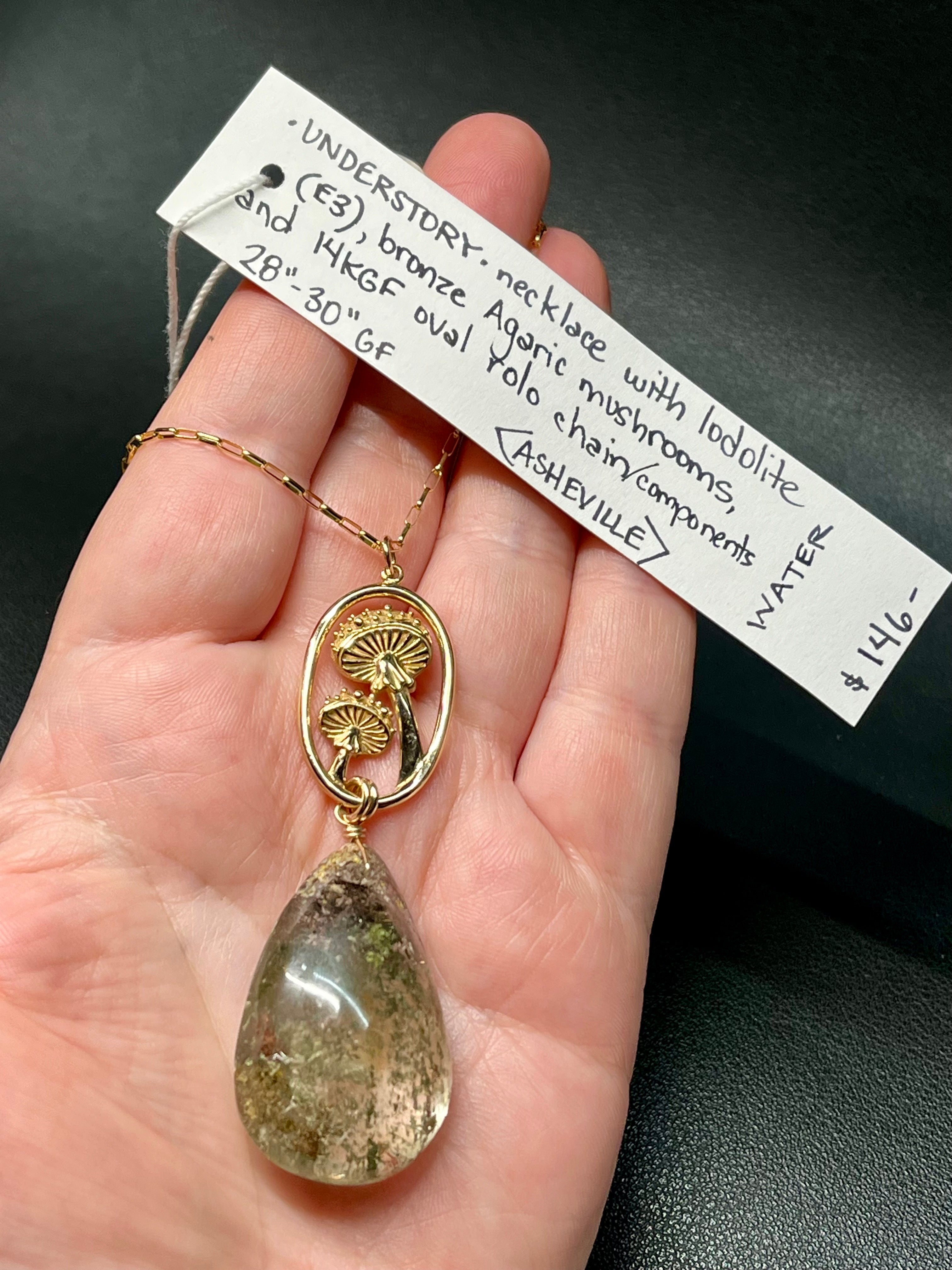 •UNDERSTORY• lodolite + mushroom + gold necklace (28"-30" long)