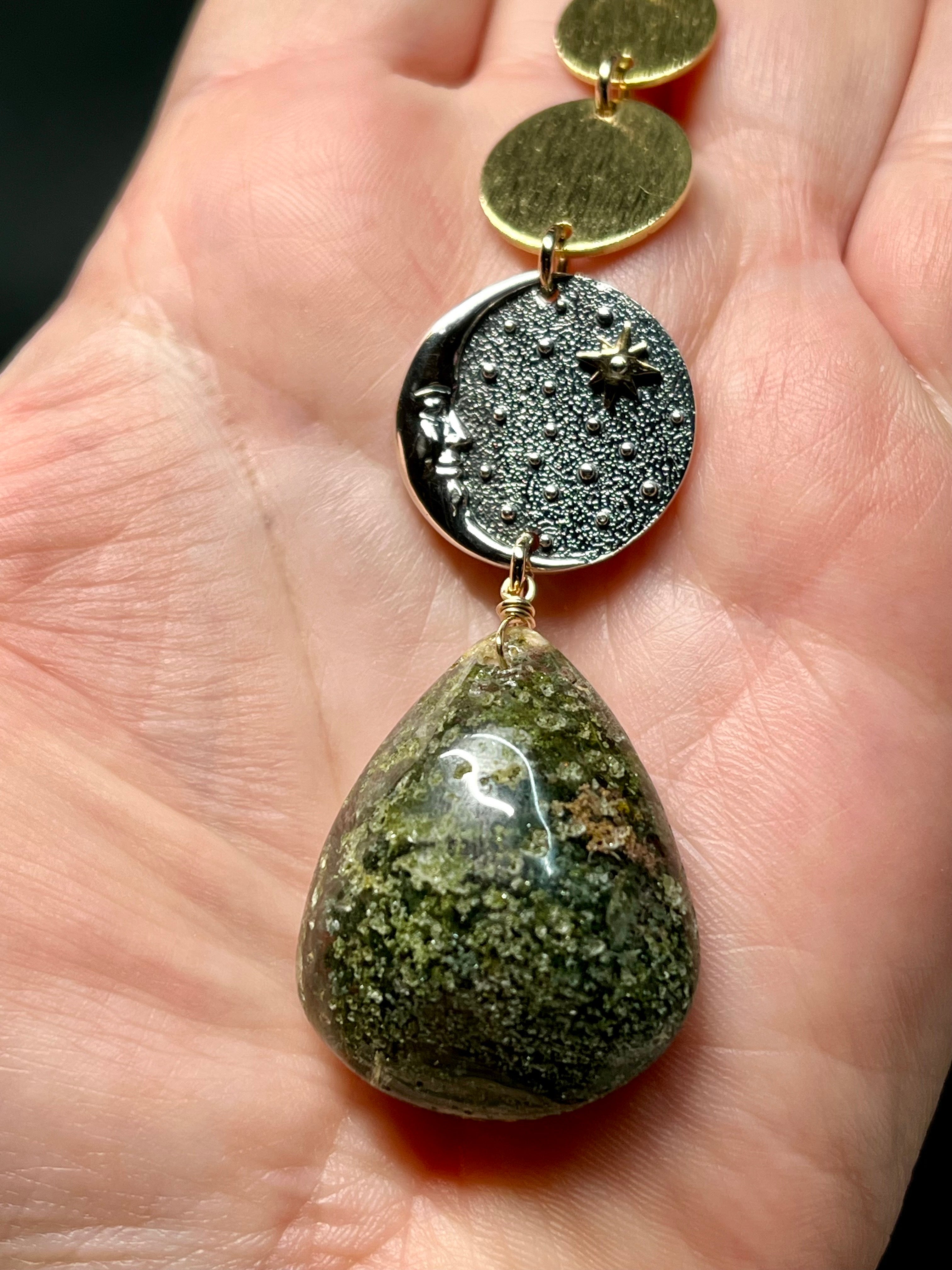 •NYX• lodolite + moon + mixed metal necklace (26"-28" long)